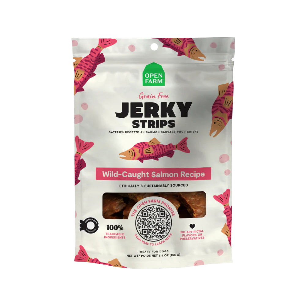 Open Farm Wild-Caught Salmon Jerky Strips For Dogs 5.6oz Bag