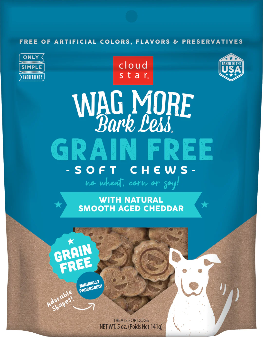 Cloud Star Wag More Bark Less Soft Chews Grain Free Dog Treats, Cheddar Cheese, 5 oz. Pouch - Image 1