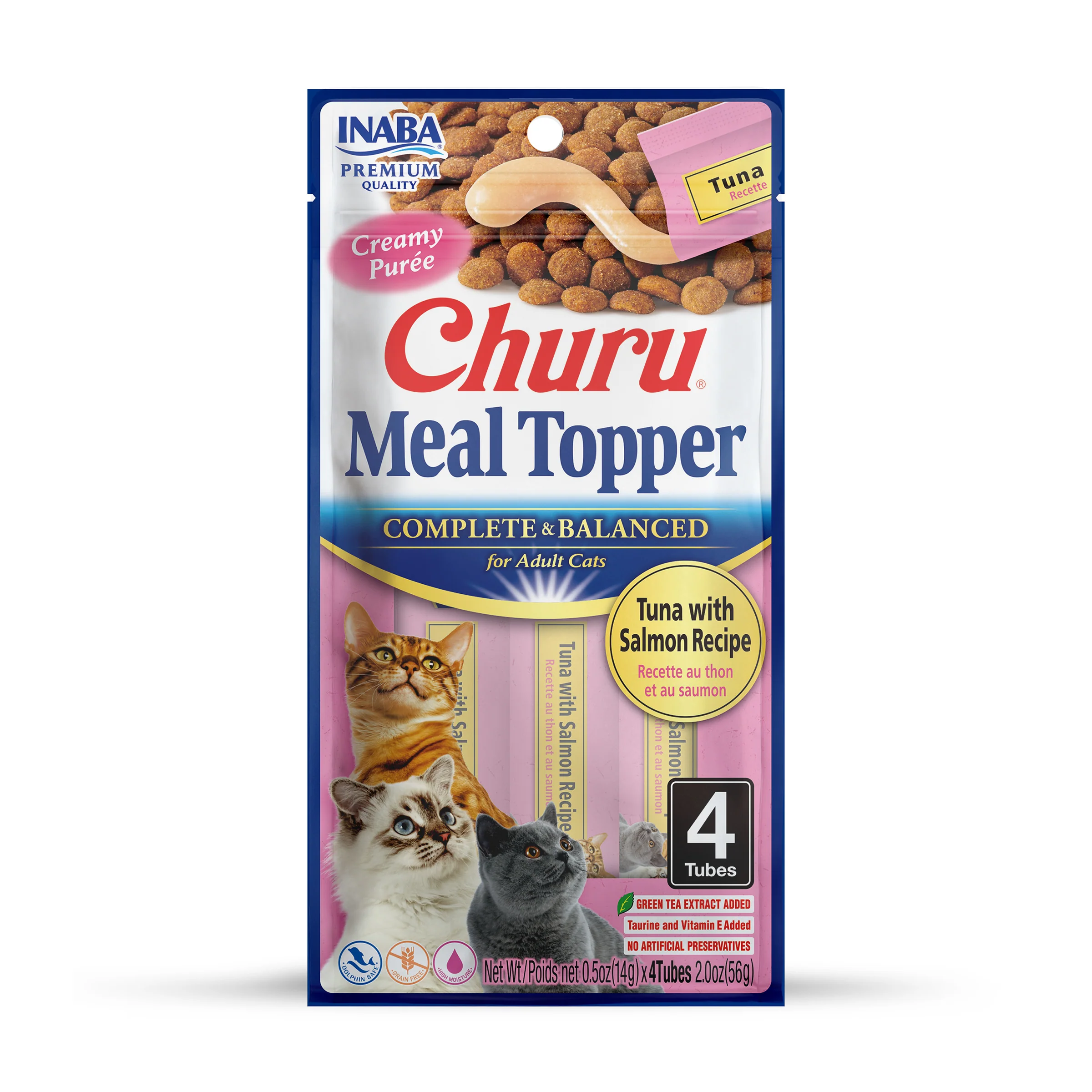INABA Churu Purée Cat Food Topper, 0.5 Ounce Tube, 4 Tubes, Tuna with Salmon Recipe - Image 1