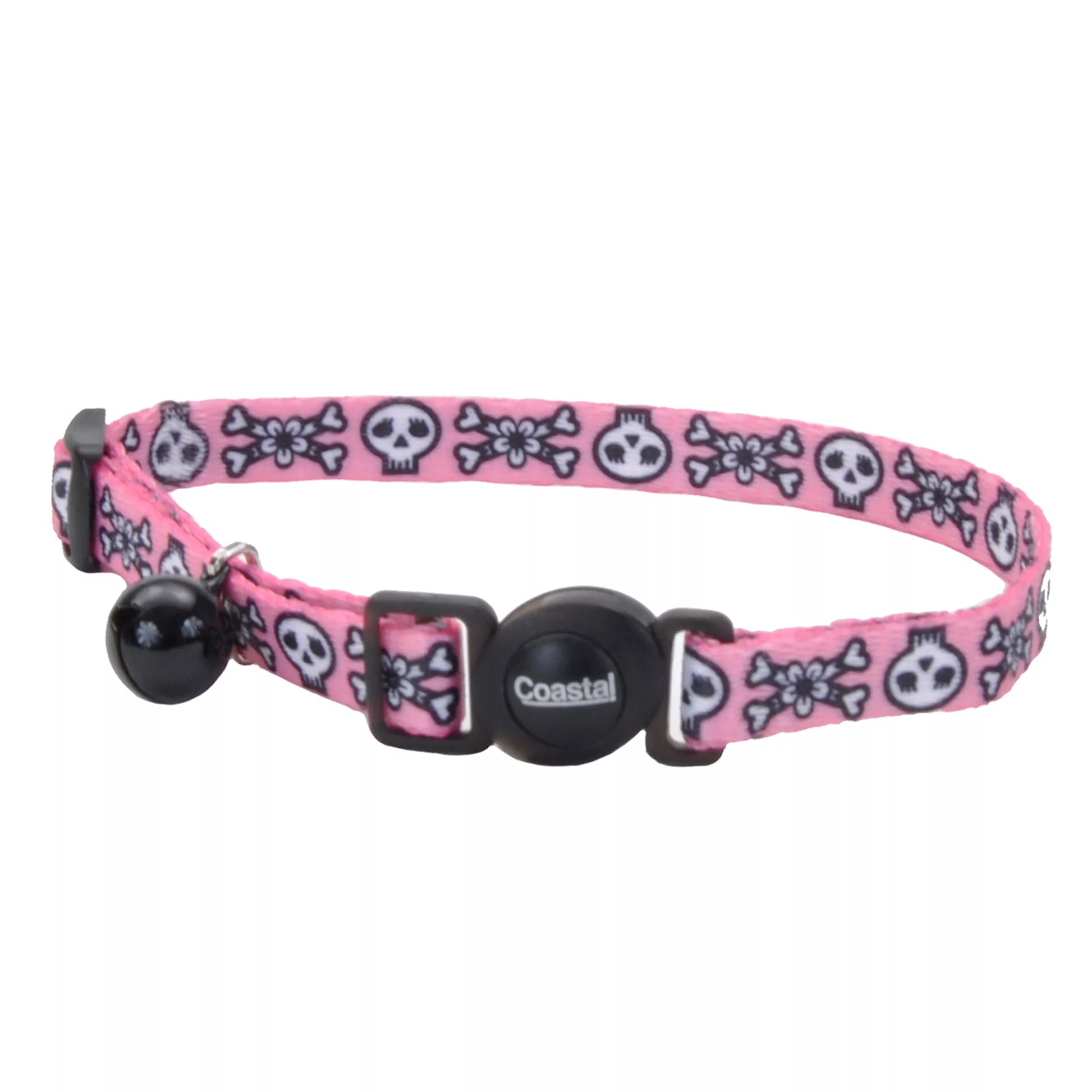 Coastal Safe Cat 3/8in Wide 8-12in Fashion Breakaway Collar Pink Skulls - Image 1