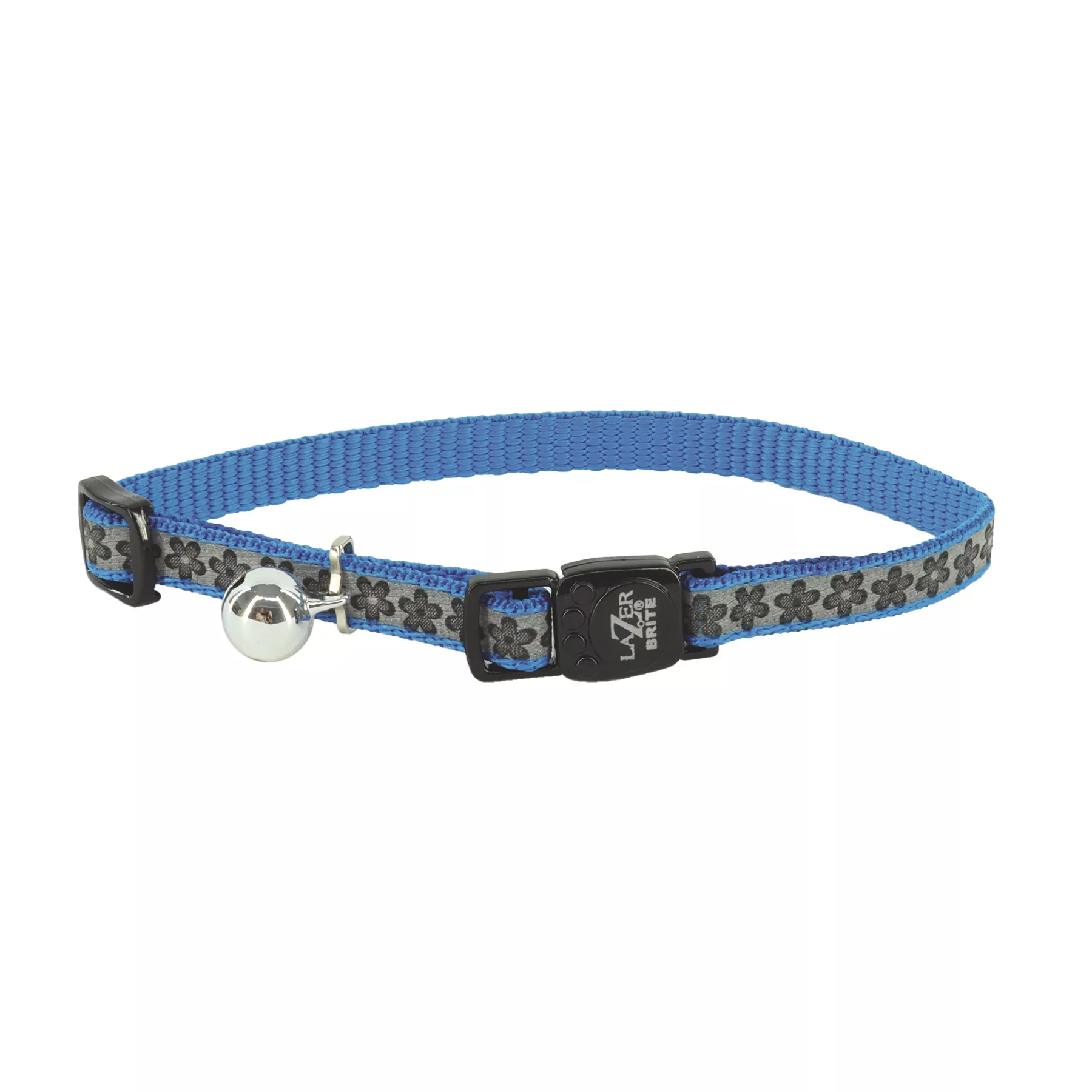 Coastal Lazer Bright 3/8in Wide 8-12In Reflective Breakaway Cat Collar Blue Lagoon Flowers - Image 1