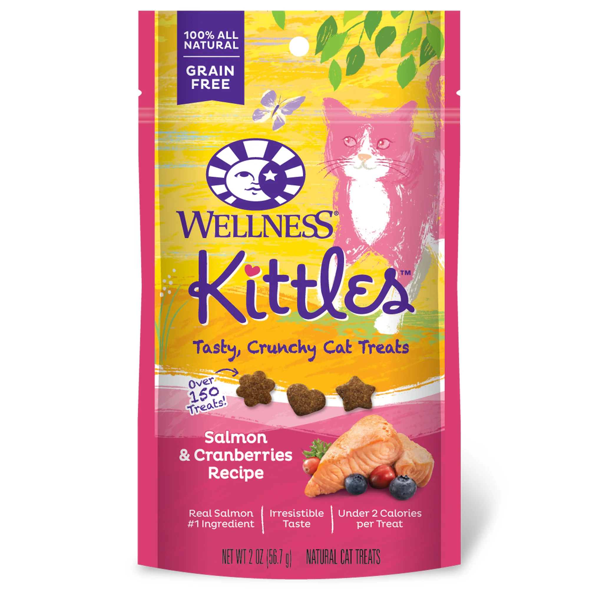Wellness Kittles Crunchy Natural Grain Free Cat Treats Salmon & Cranberry 2oz Bag - Image 1