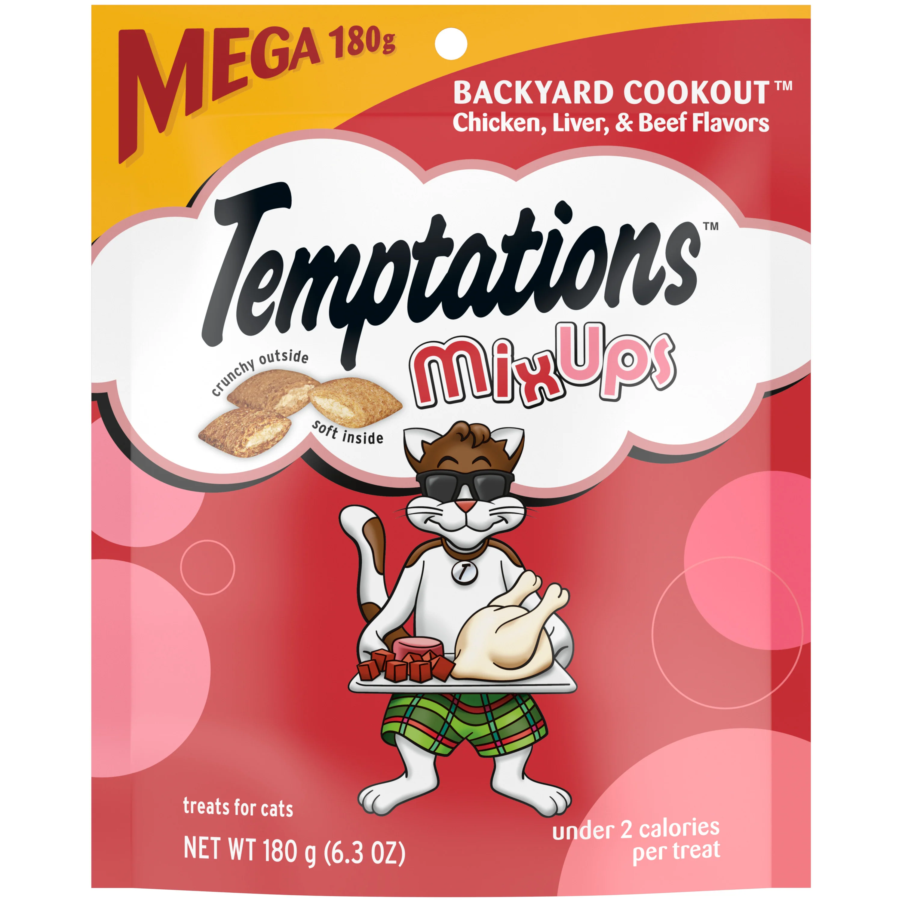 Temptations MixUps Backyard Cookout Flavor Crunchy and Soft Cat Treats, 6.3 oz. Pouch - Image 1