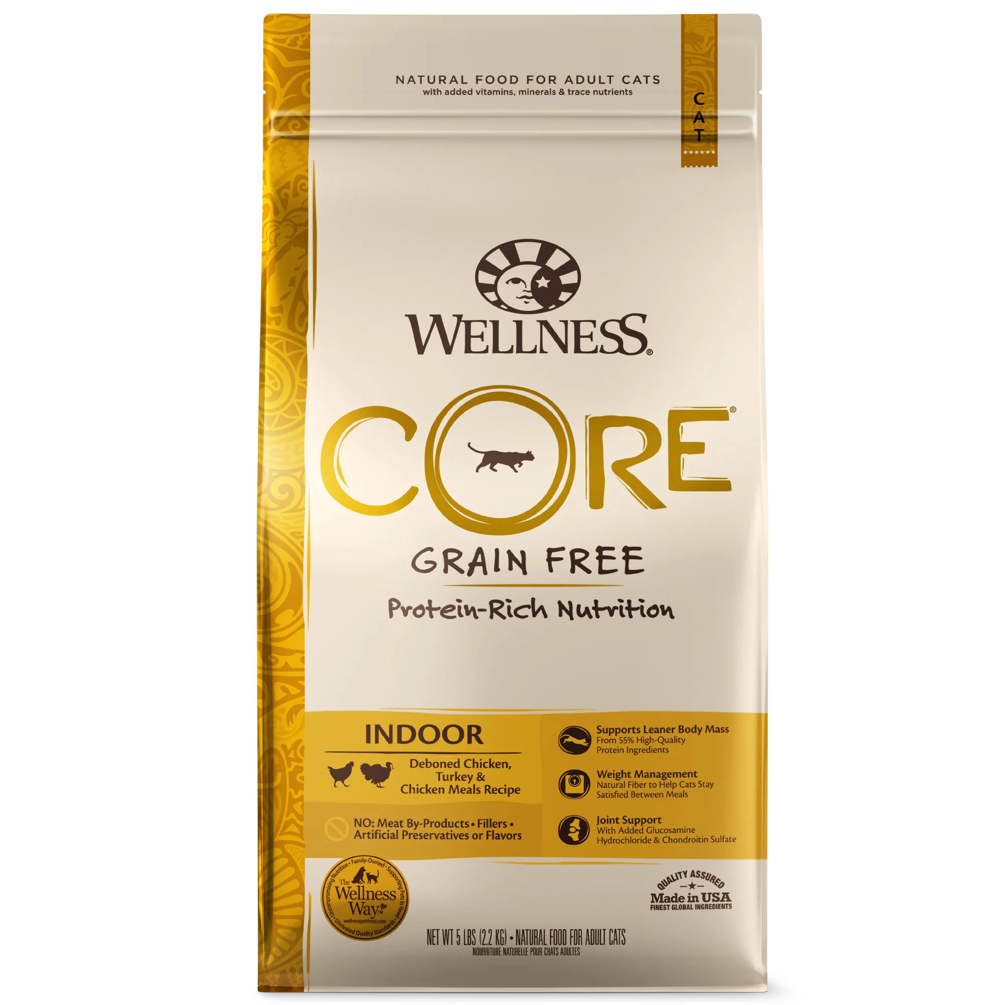 Wellness CORE Grain-Free Chicken Turkey & Chicken Meal Indoor Formula Dry Cat Food 5lb Bag - Image 1