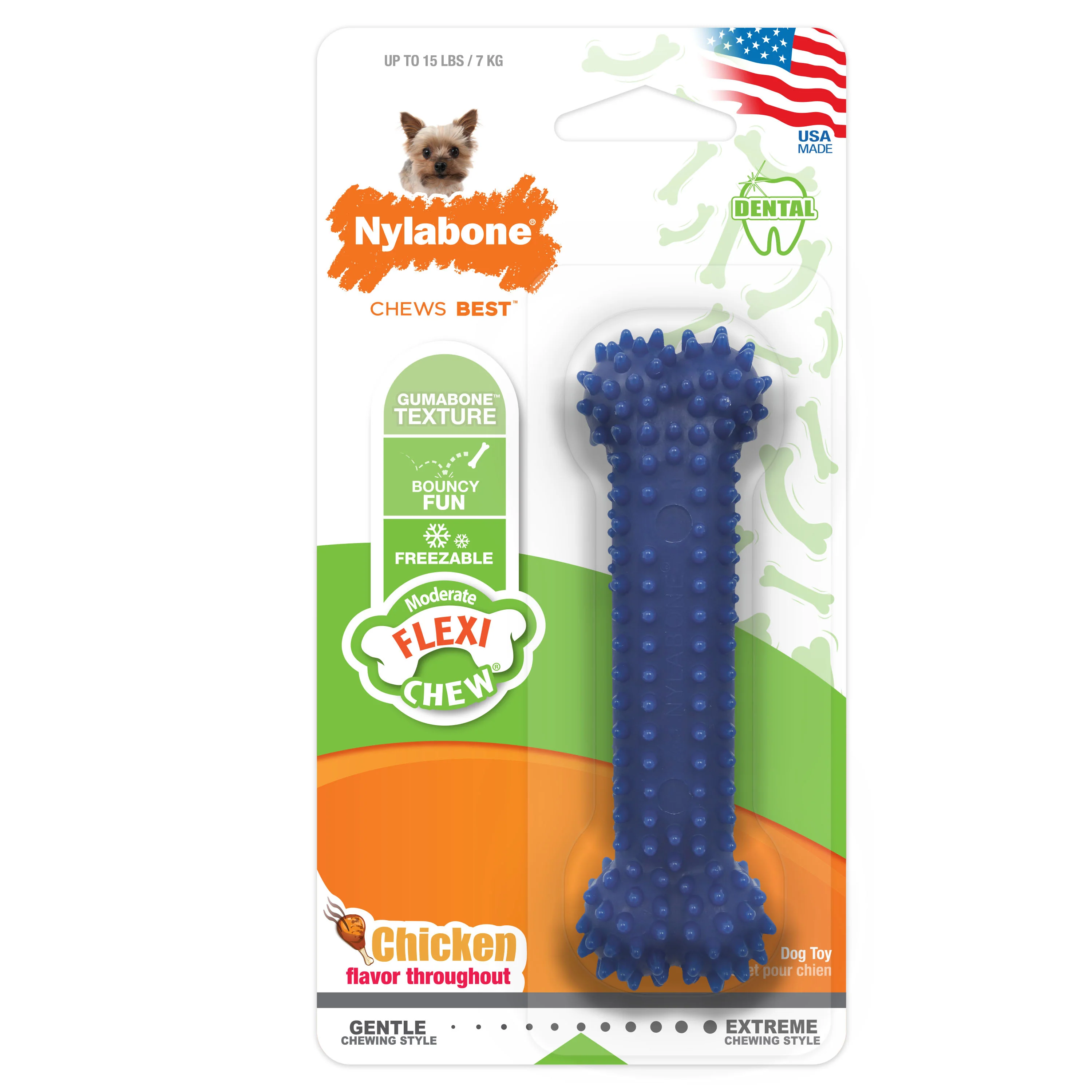 Nylabone Moderate Chew Textured Dog Dental Chew Toy Chicken X-Small/Petite - Image 1