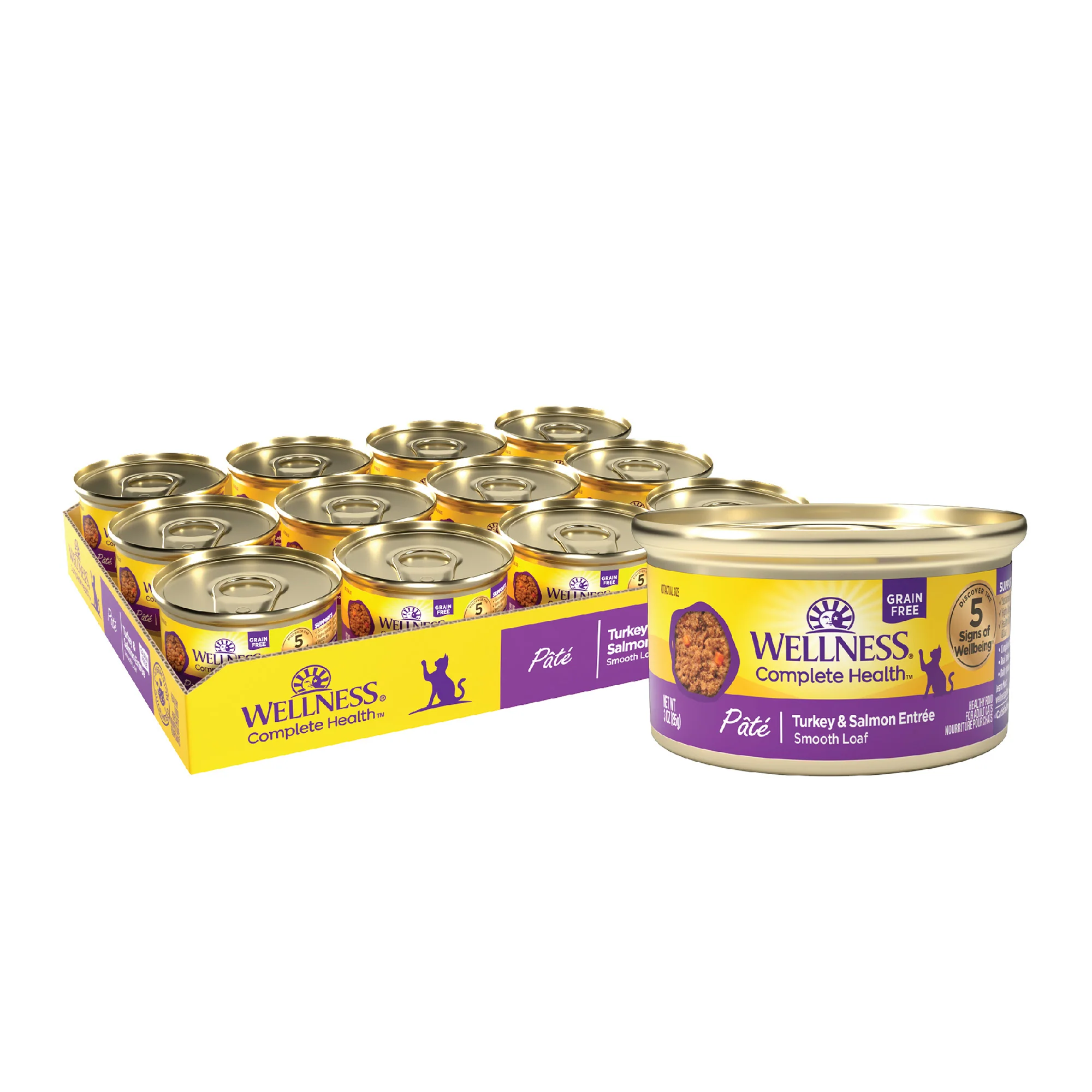 Wellness Complete Health Grain Free Canned Cat Food Turkey & Salmon Pate 3ozs - Image 1