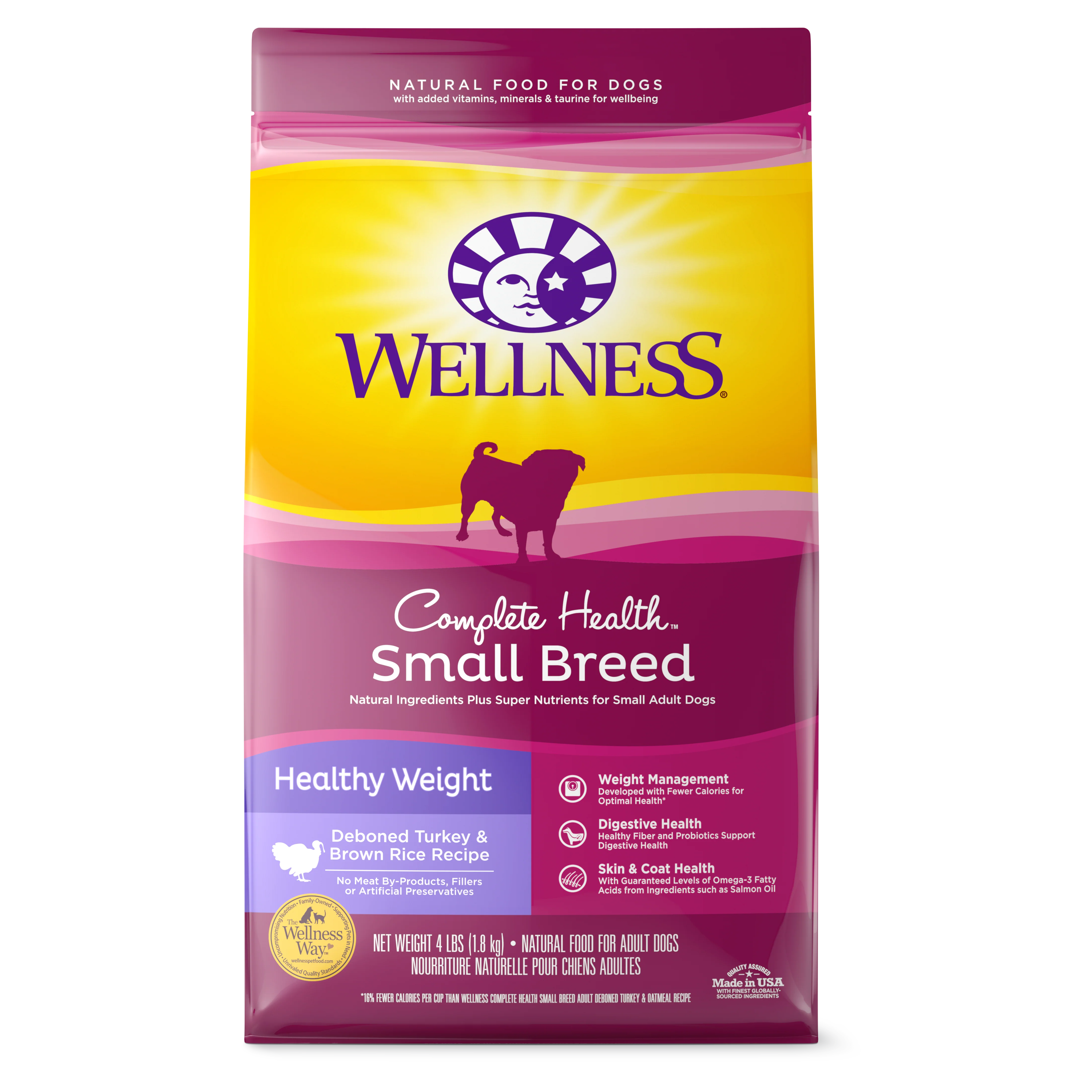 Wellness Complete Health Natural Dry Small Breed Healthy Weight Dog Food Turkey & Rice 4lb Bag - Image 1