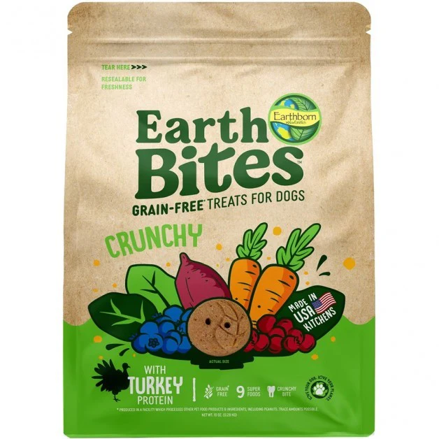 Earthborn EarthBites Crunchy Grain-Free Dog Treats Turkey 10 oz - Image 1