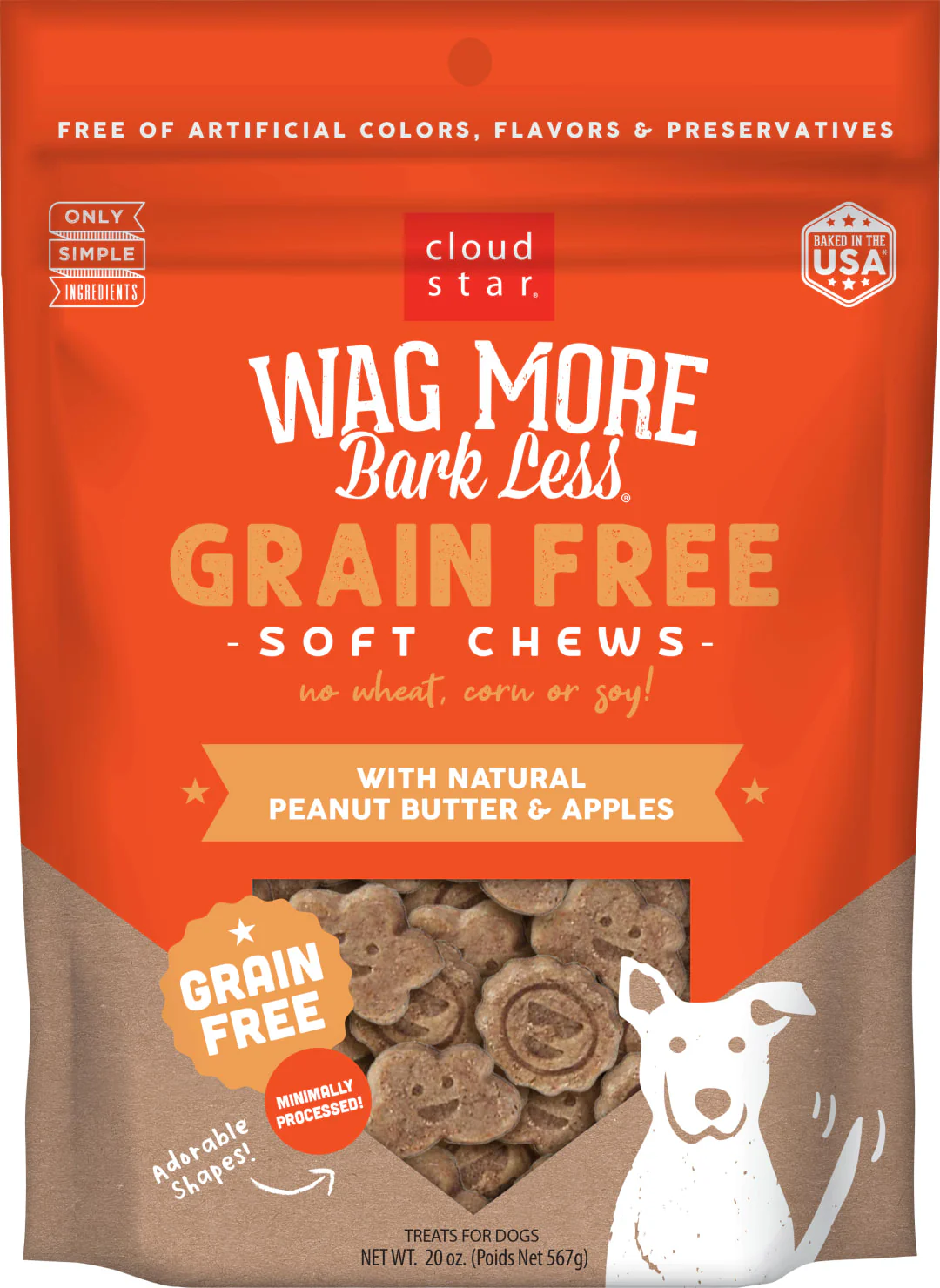 Cloud Star Wag More Bark Less Soft Chews Grain Free Dog Treats, Peanut Butter & Apples, 20 oz. Pouch - Image 1