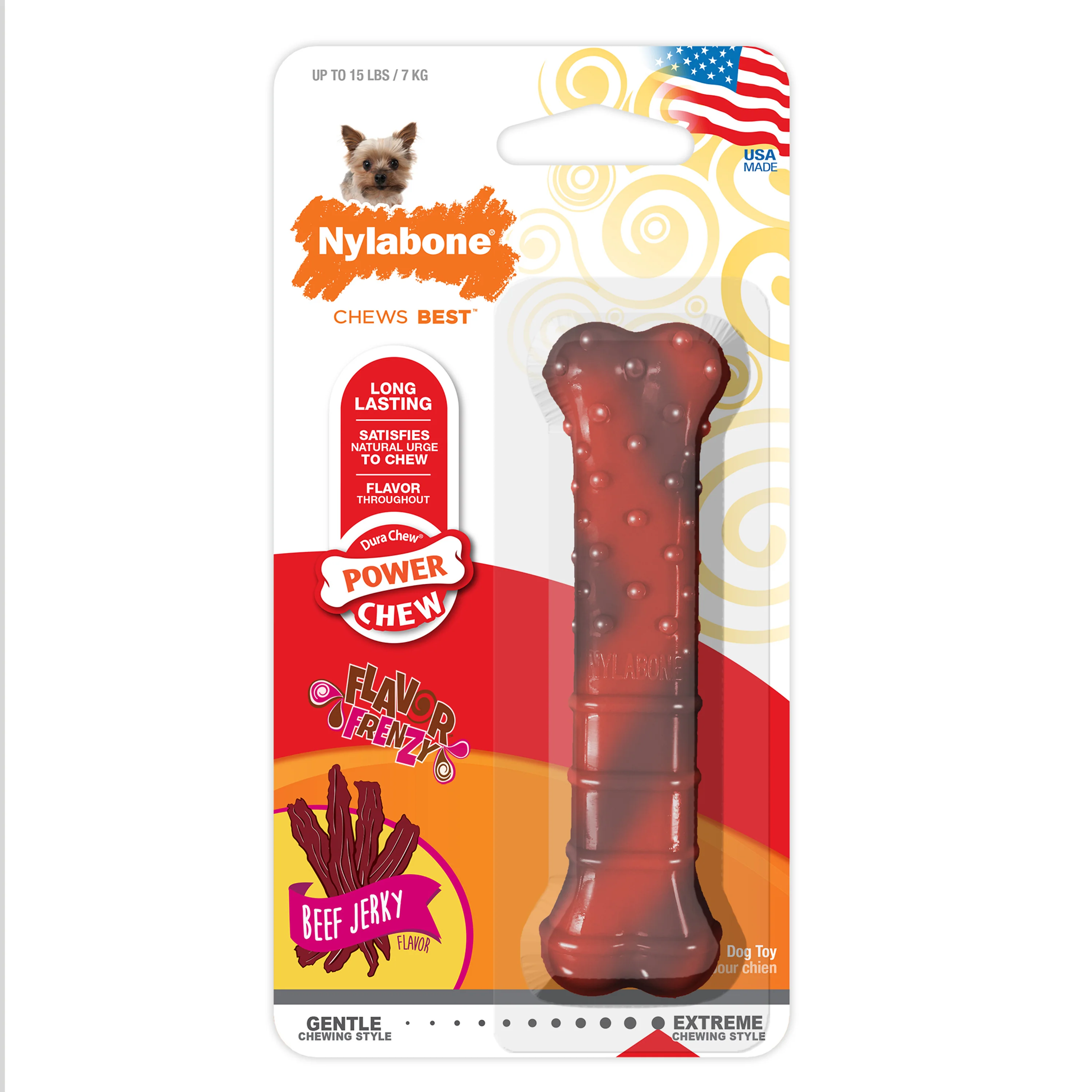 Nylabone Flavor Frenzy Power Chew Durable Dog Chew Toy Beef Jerky X-Small/Petite - Image 1