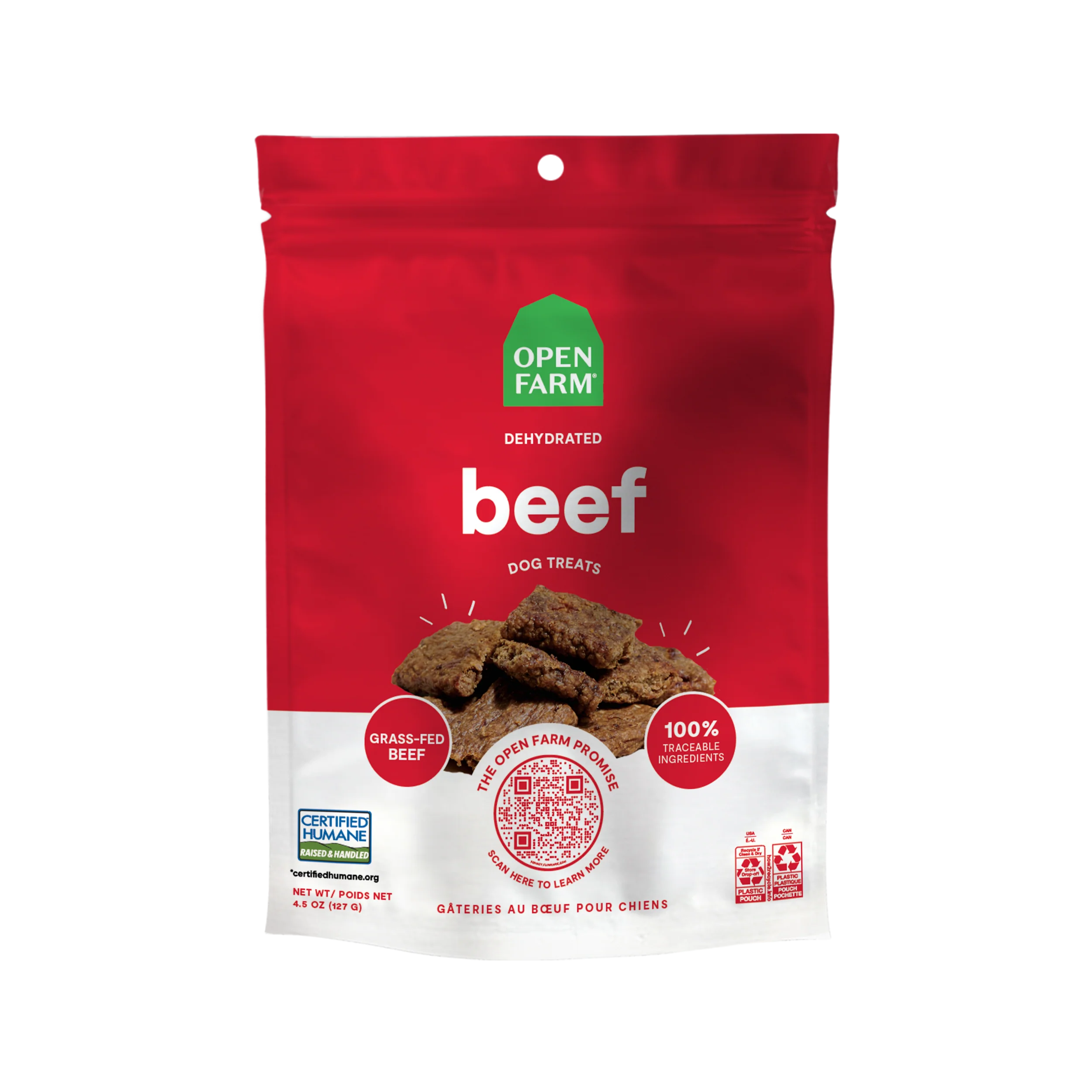 Open Farm Dehydrated Grass-Fed Beef Treats For Dogs 4.5oz Bag