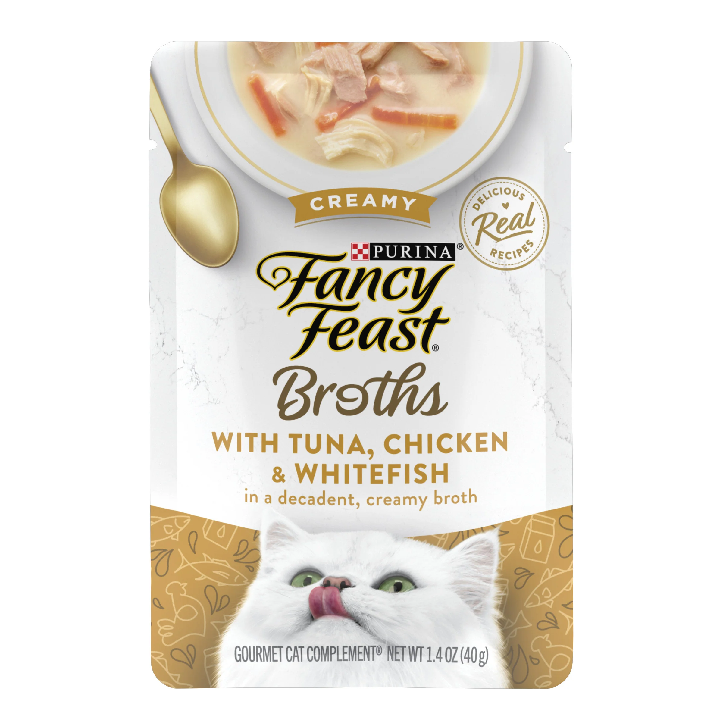 Purina Fancy Feast Lickable Wet Cat Food Broth Topper, Creamy With Tuna, Chicken, and Whitefish 1.4oz - Image 1