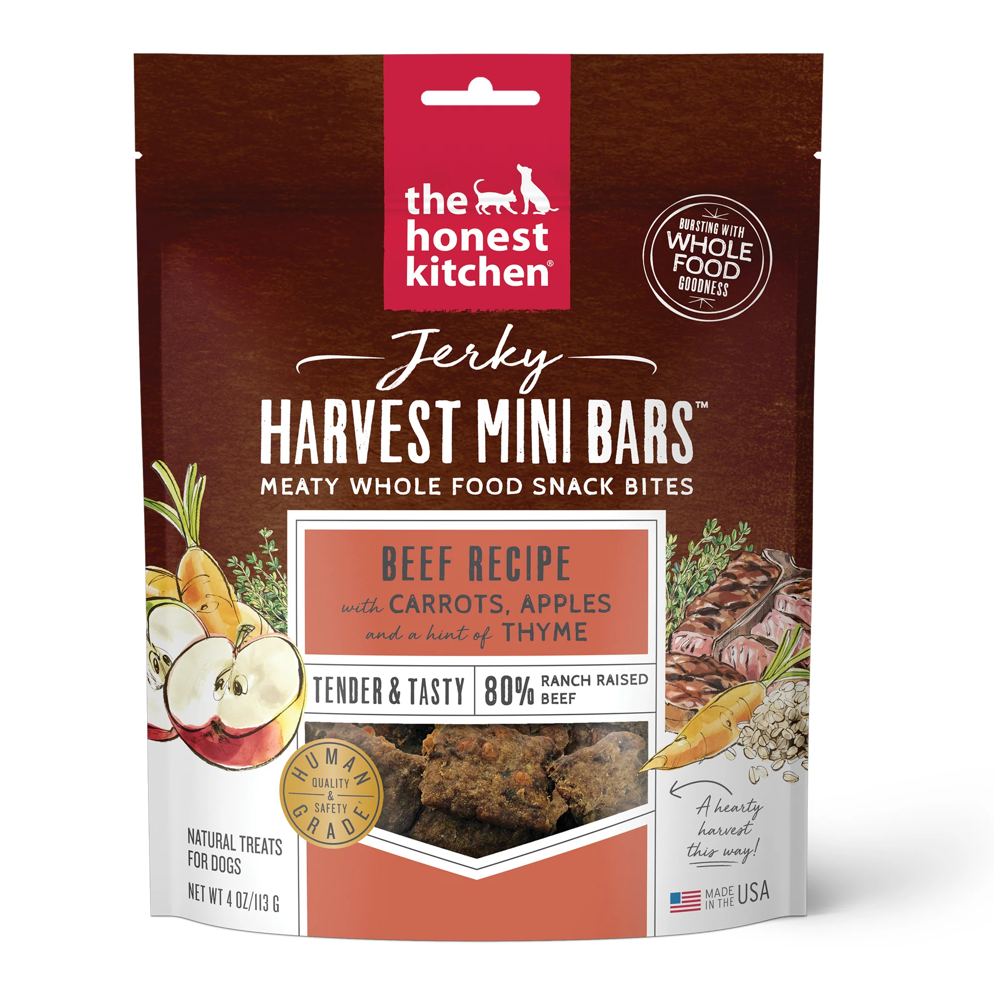 The Honest Kitchen Jerky Harvest Mini Bars: Beef Recipe With Carrots & Apples, 4oz - Image 1