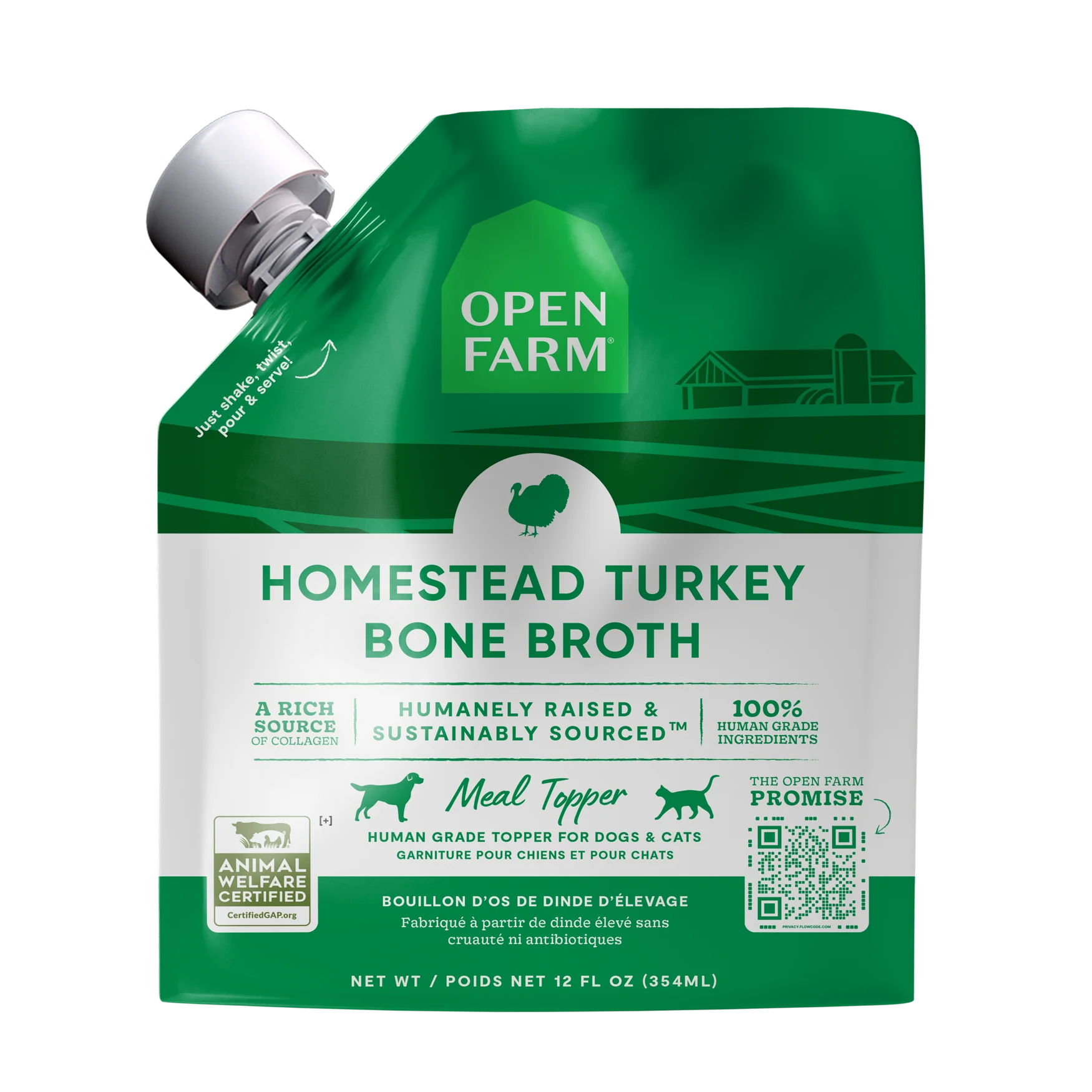 Open Farm Homestead Turkey Bone Broth For Dogs & Cats 33.8oz Tetra