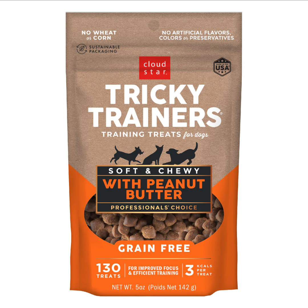 Cloud Star Tricky Trainers Soft & Chewy Grain Free Dog Treats, Peanut Butter, 5 oz. Pouch - Image 1