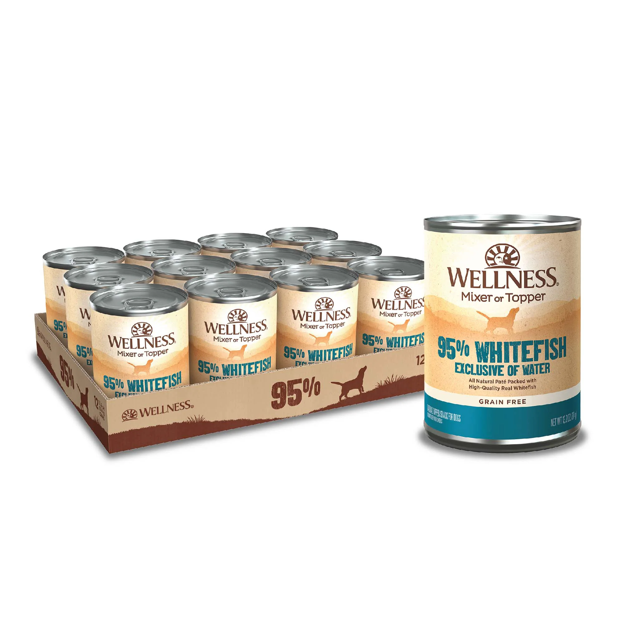 Wellness 95% Whitefish Natural Wet Grain Free Canned Dog Food 13.2oz Can - Image 1