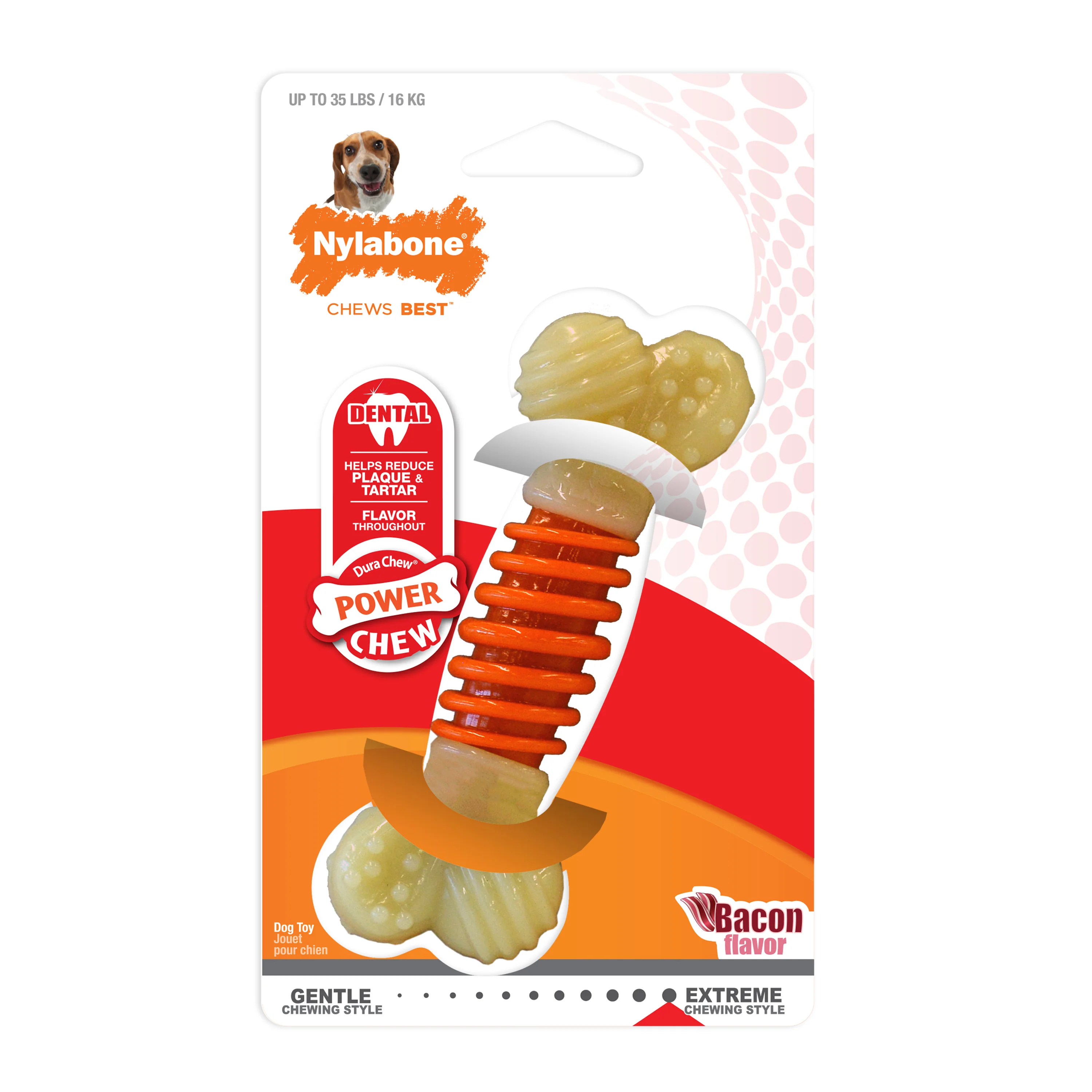 Nylabone PRO Action Dental Power Chew Durable Dog Toy Bacon Medium/Wolf - Image 1