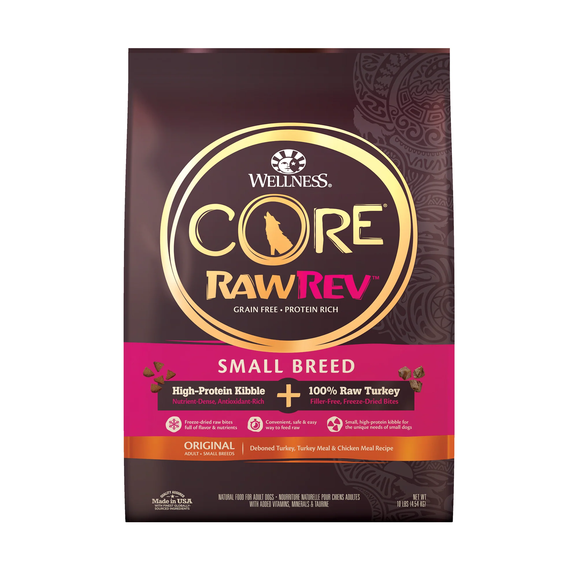 Wellness CORE RawRev Natural Grain Free Small Breed Dry Dog Food Original Turkey & Chicken with Freeze Dried Turkey 10lb Bag - Image 1