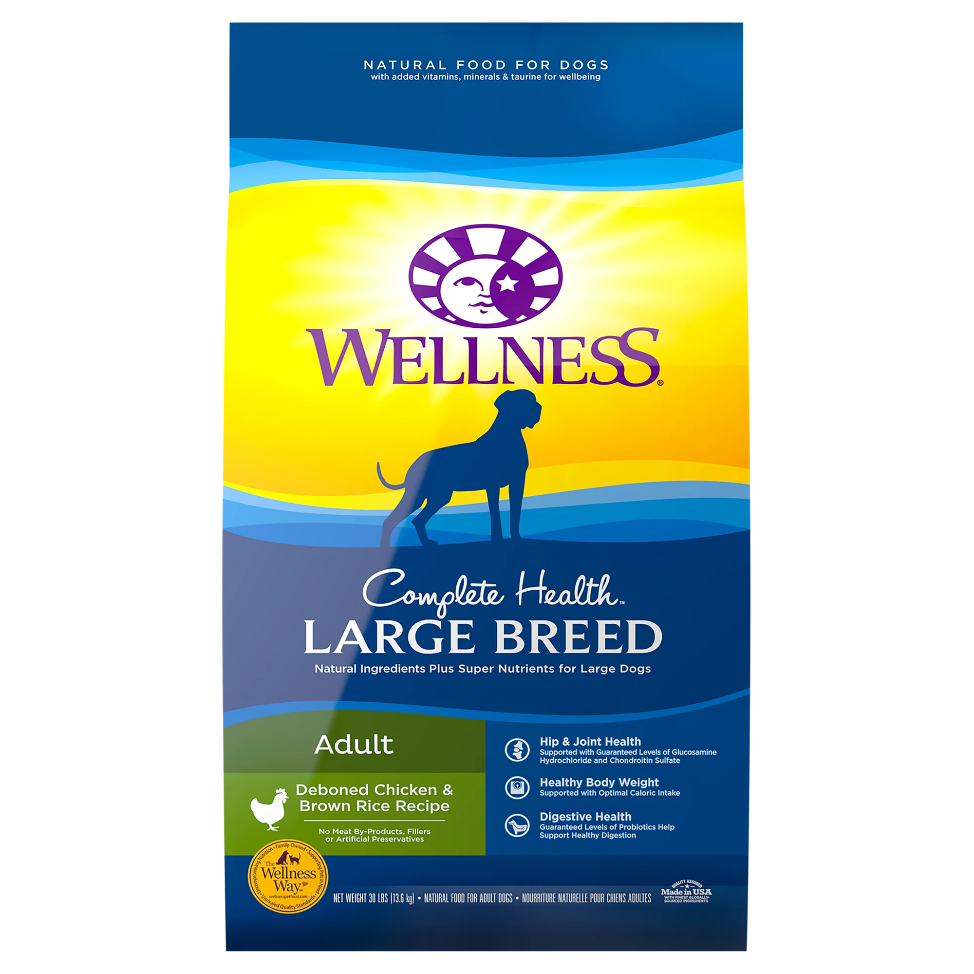 Wellness Complete Health Natural Dry Large Breed Dog Food Chicken & Rice 30lb Bag - Image 1