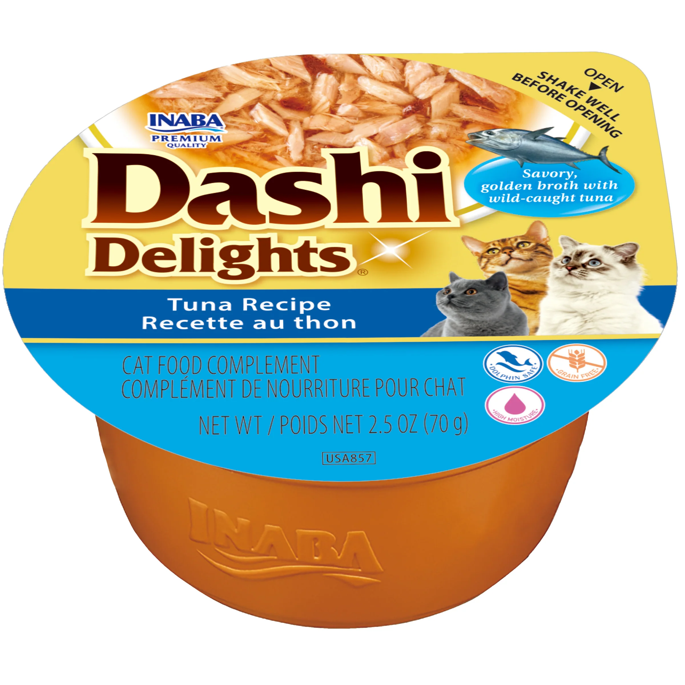 INABA Dashi Delights for Cats, Shredded Tuna with Bonito Flake Broth, 2.5oz Cup, Tuna Recipe - Image 1