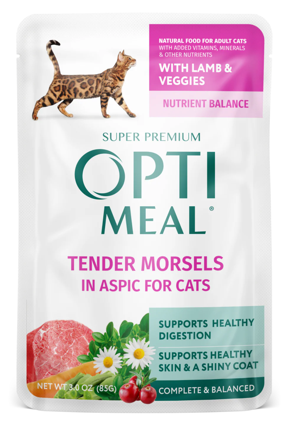 Optimeal Tender Morsels 3oz Grain Free Cat Pouch Lamb Veggies - Image 1