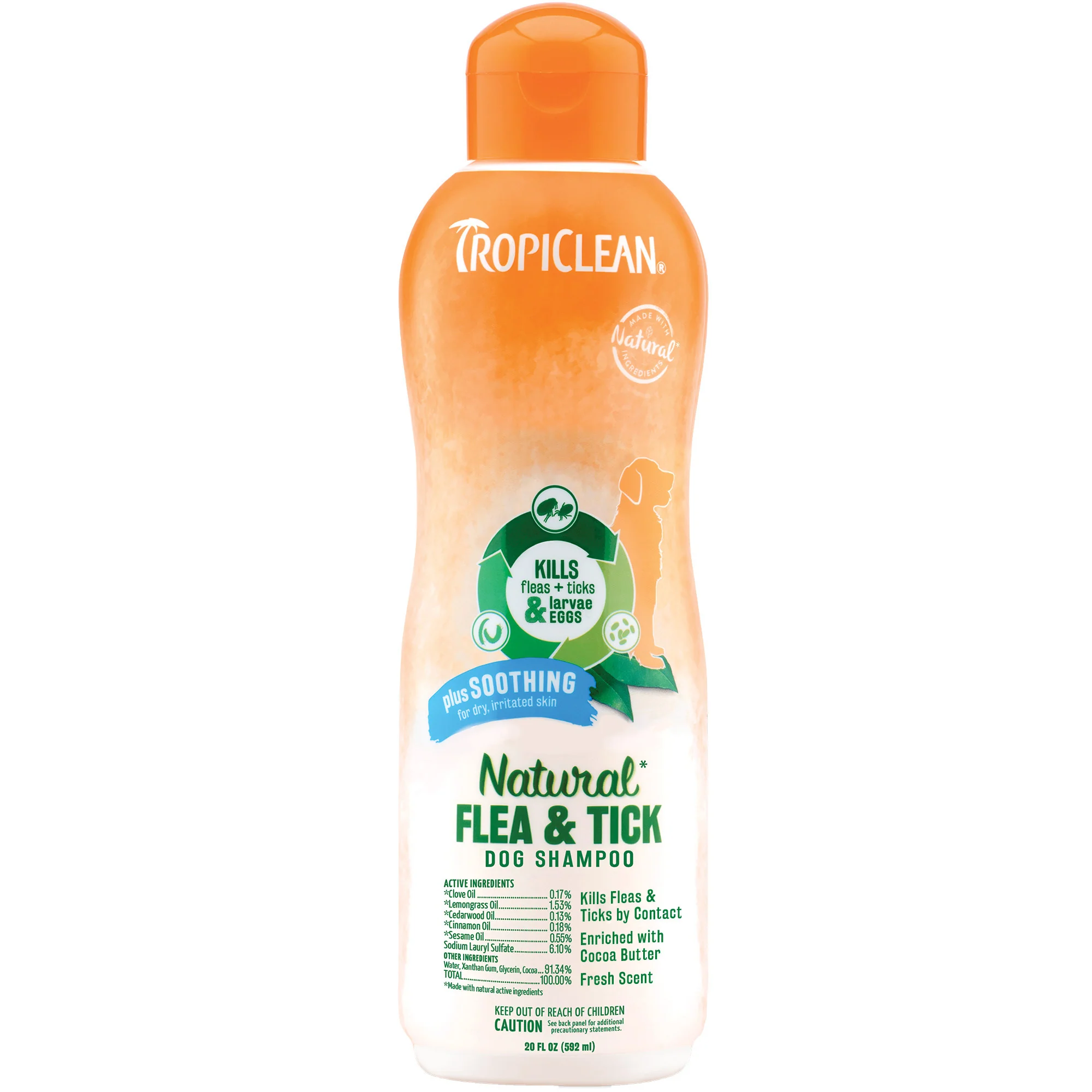 TropiClean Natural* Flea & Tick Soothing Shampoo for Dogs, 20oz - Image 1