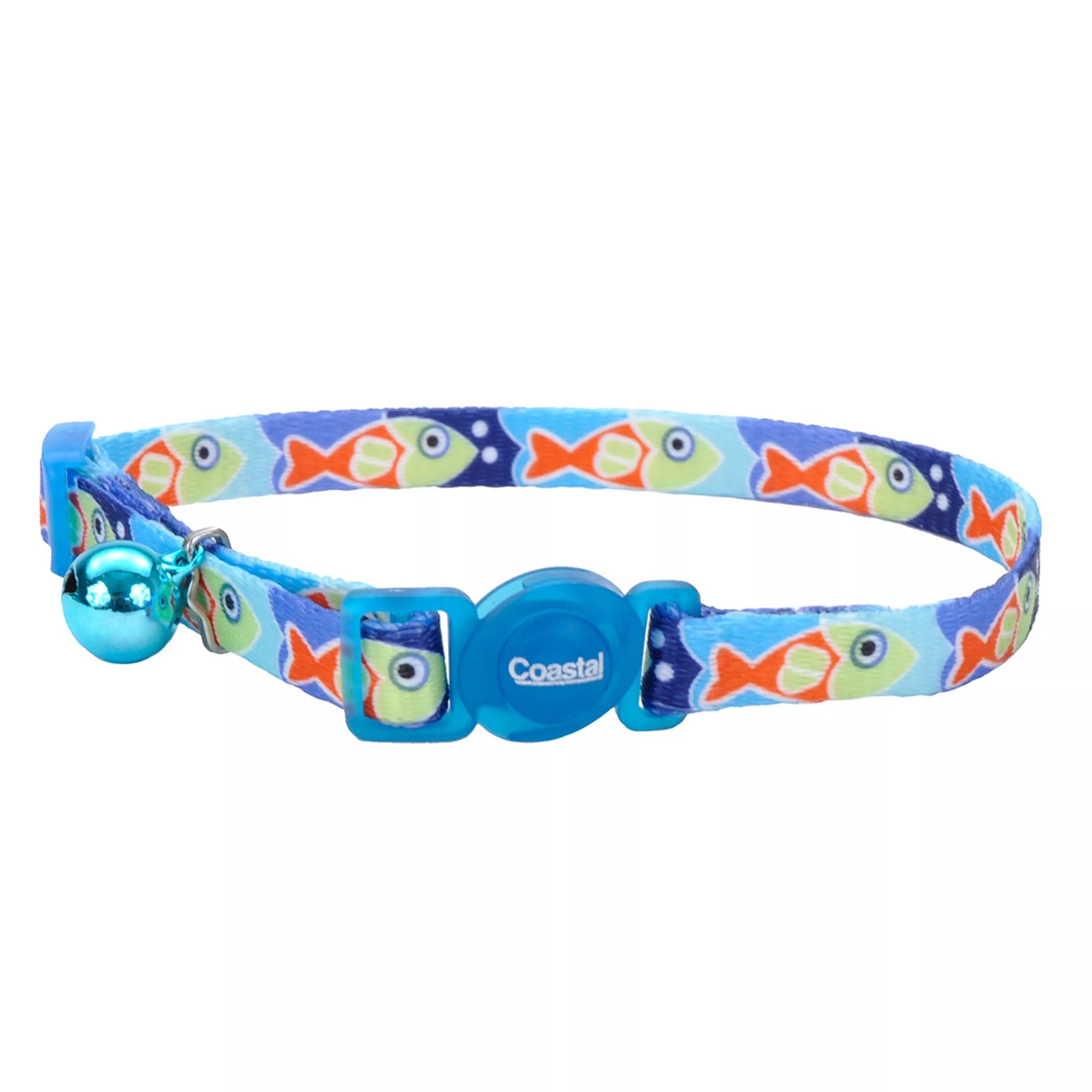 Coastal Safe Cat 3/8in Wide 8-12in Fashion Breakaway Collar Blue Fish - Image 1