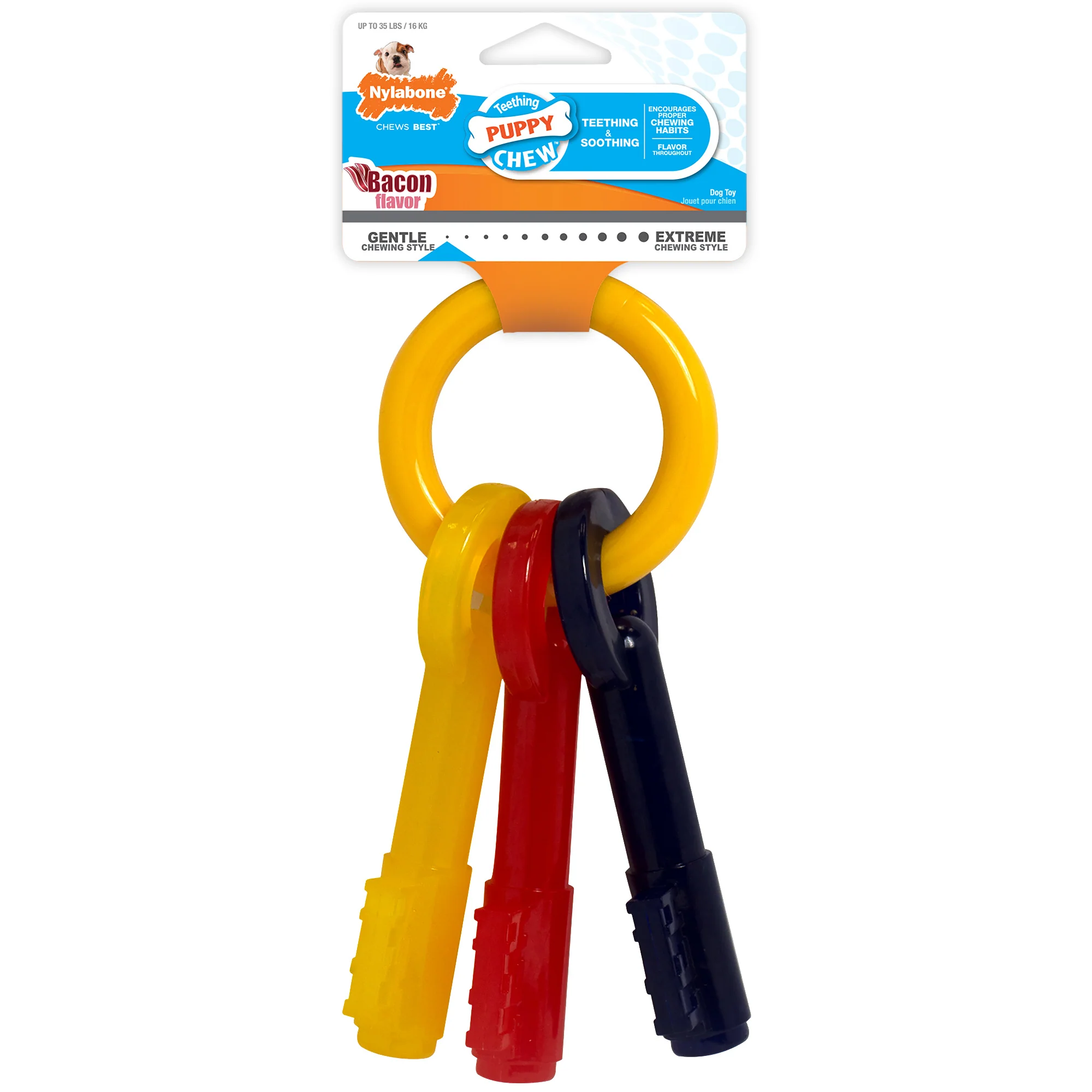 Nylabone Just for Puppies Teething Chew Toy Keys Bacon Keys Medium/Wolf - Image 1