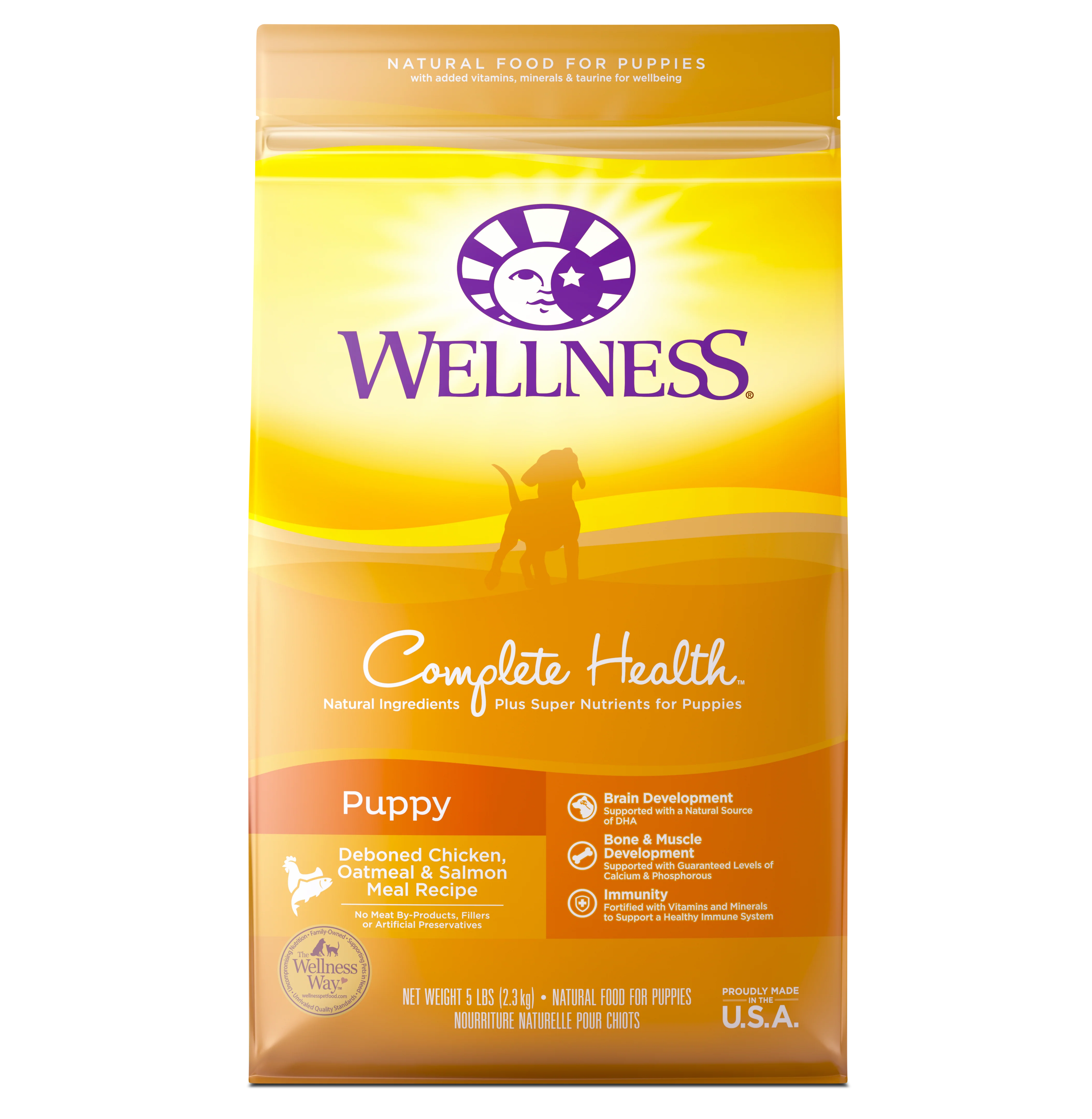 Wellness Complete Health Natural Dry Puppy Food Chicken Salmon & Oatmeal 5lb Bag - Image 1