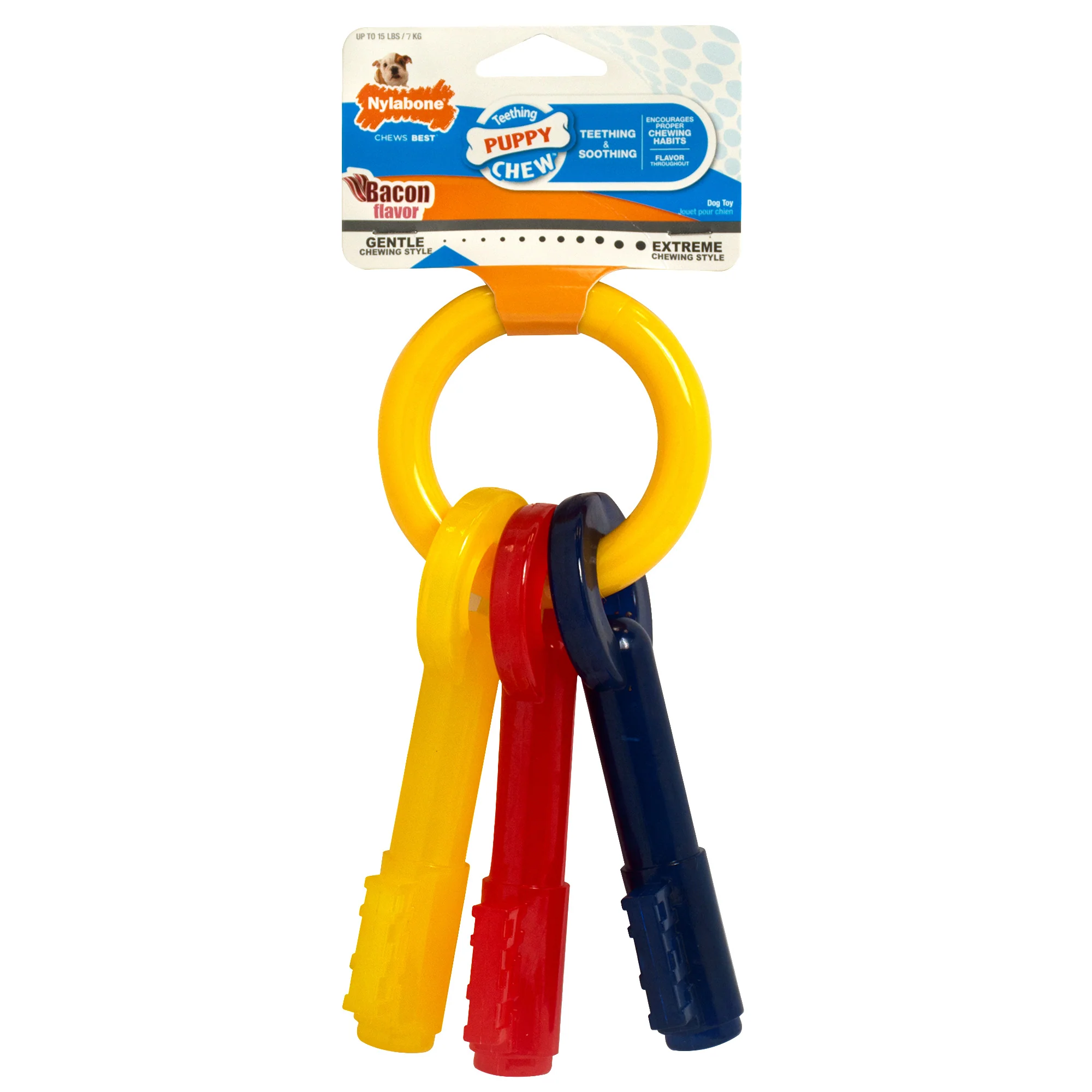 Nylabone Just for Puppies Teething Chew Toy Keys Bacon Keys X-Small/Petite - Image 1