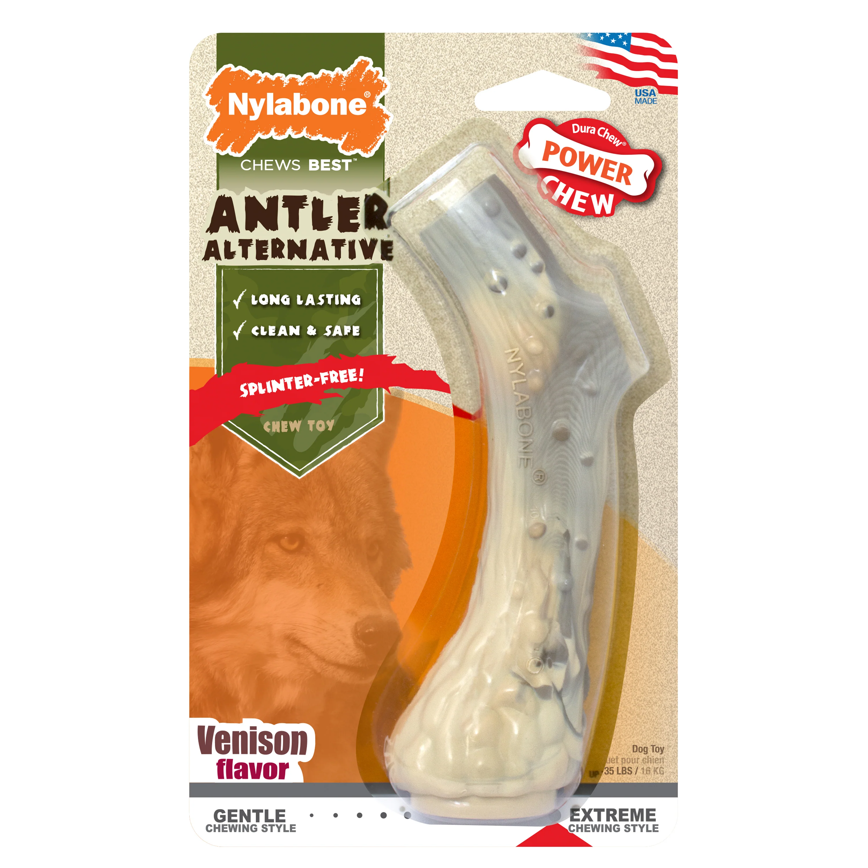 Nylabone Power Chew Antler Dog Chew Alternative Venison Medium/Wolf - Image 1