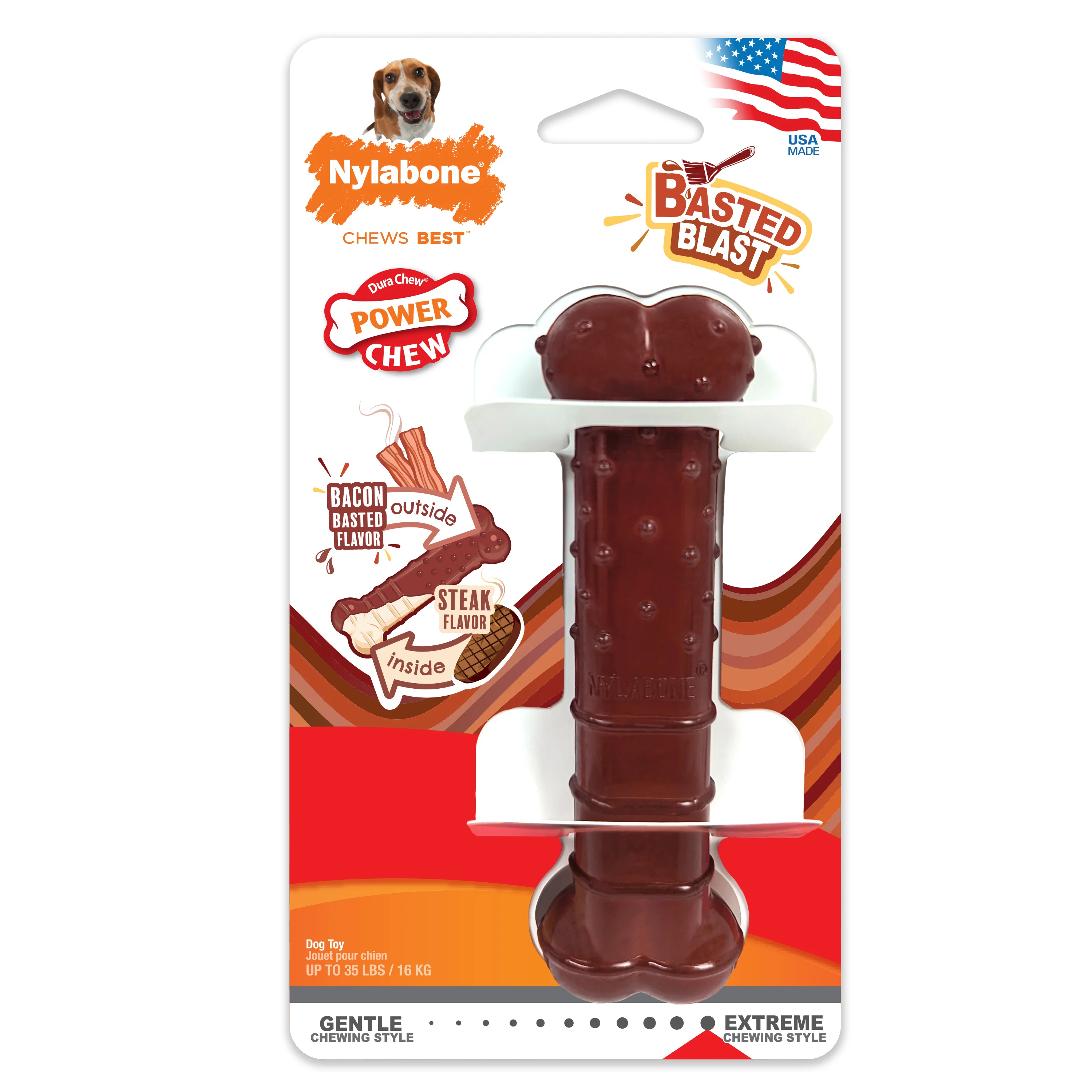 Nylabone Power Chew Basted Blast Dual Flavored Dog Chew Toys Medium/Wolf - Image 1