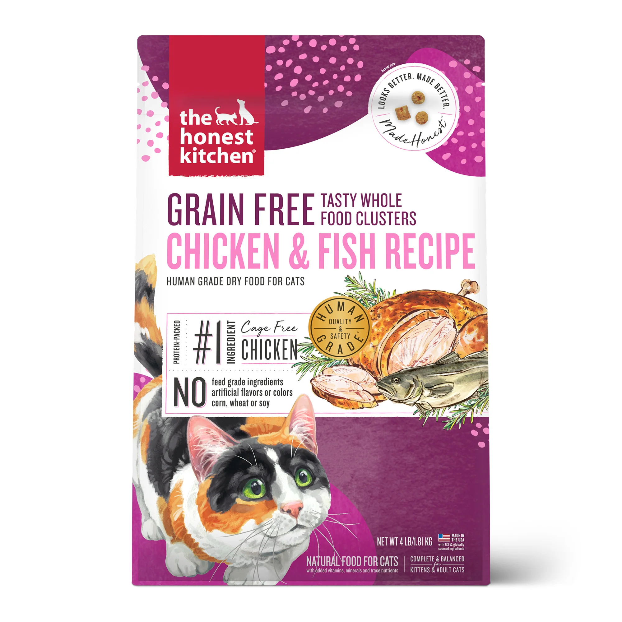 The Honest Kitchen Whole Food Clusters Grain Free Chicken & Fish Dry Cat Food 4lb - Image 1