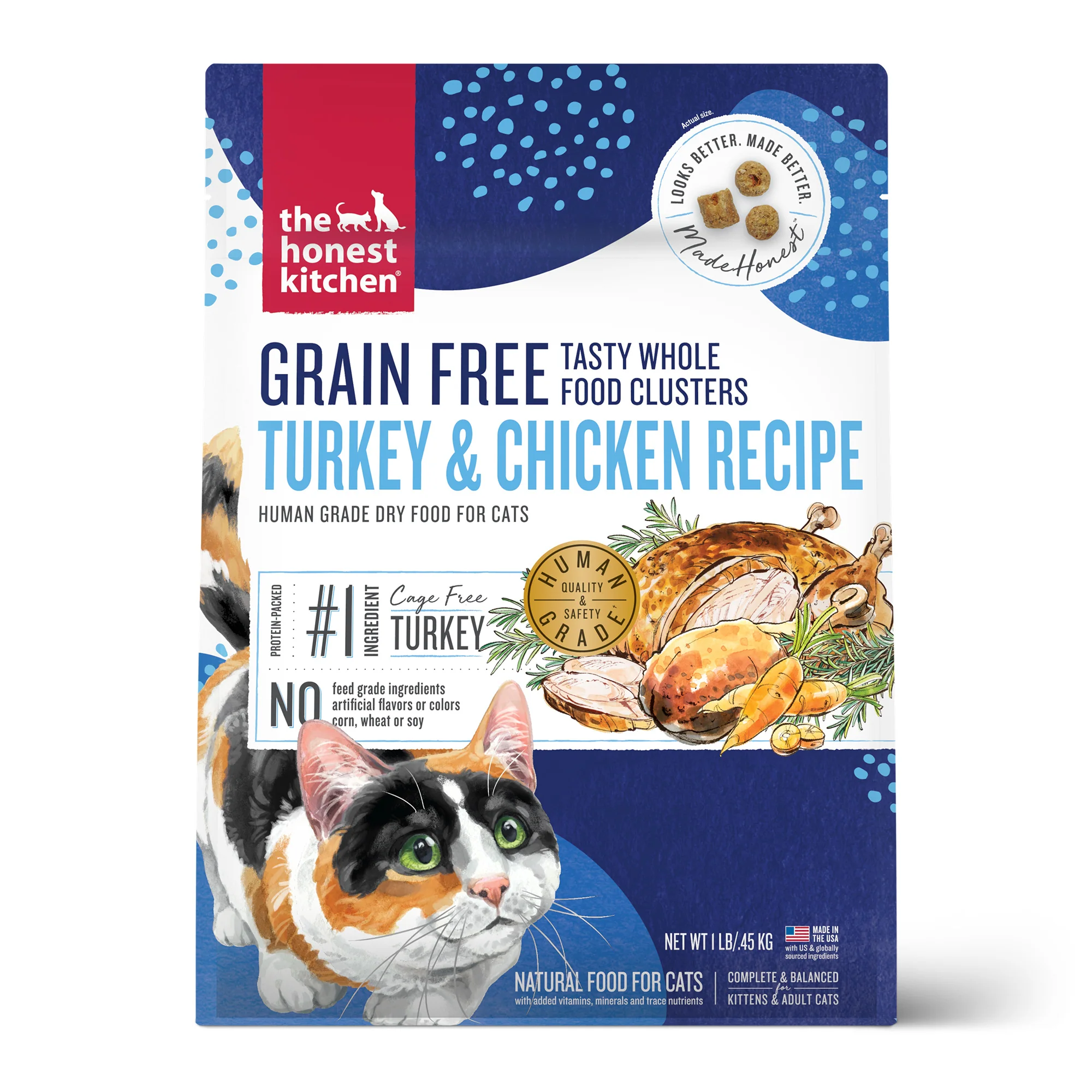 The Honest Kitchen Whole Food Clusters Grain Free Turkey & Chicken Dry Cat Food 1lb - Image 1