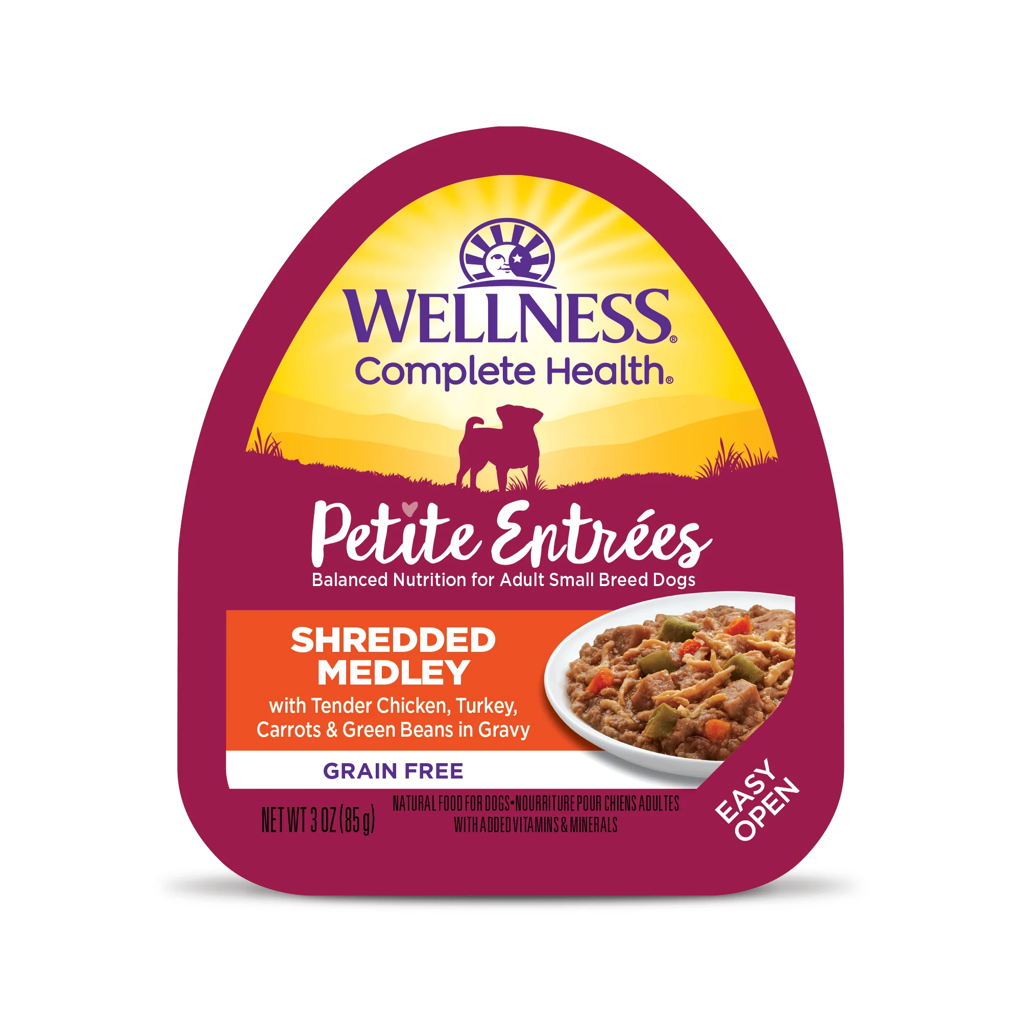 Wellness Petite Entrées Shredded Medley With Tender Chicken Turkey Carrots & Green Beans 3oz Cup - Image 1