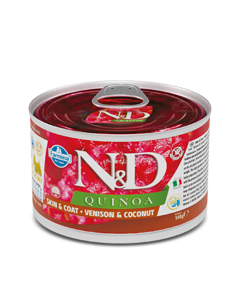 Farmina GF Dog Cans Quinoa Skin & Coat Venison & Coconut Mini Adult 4.9 oz - Image 1