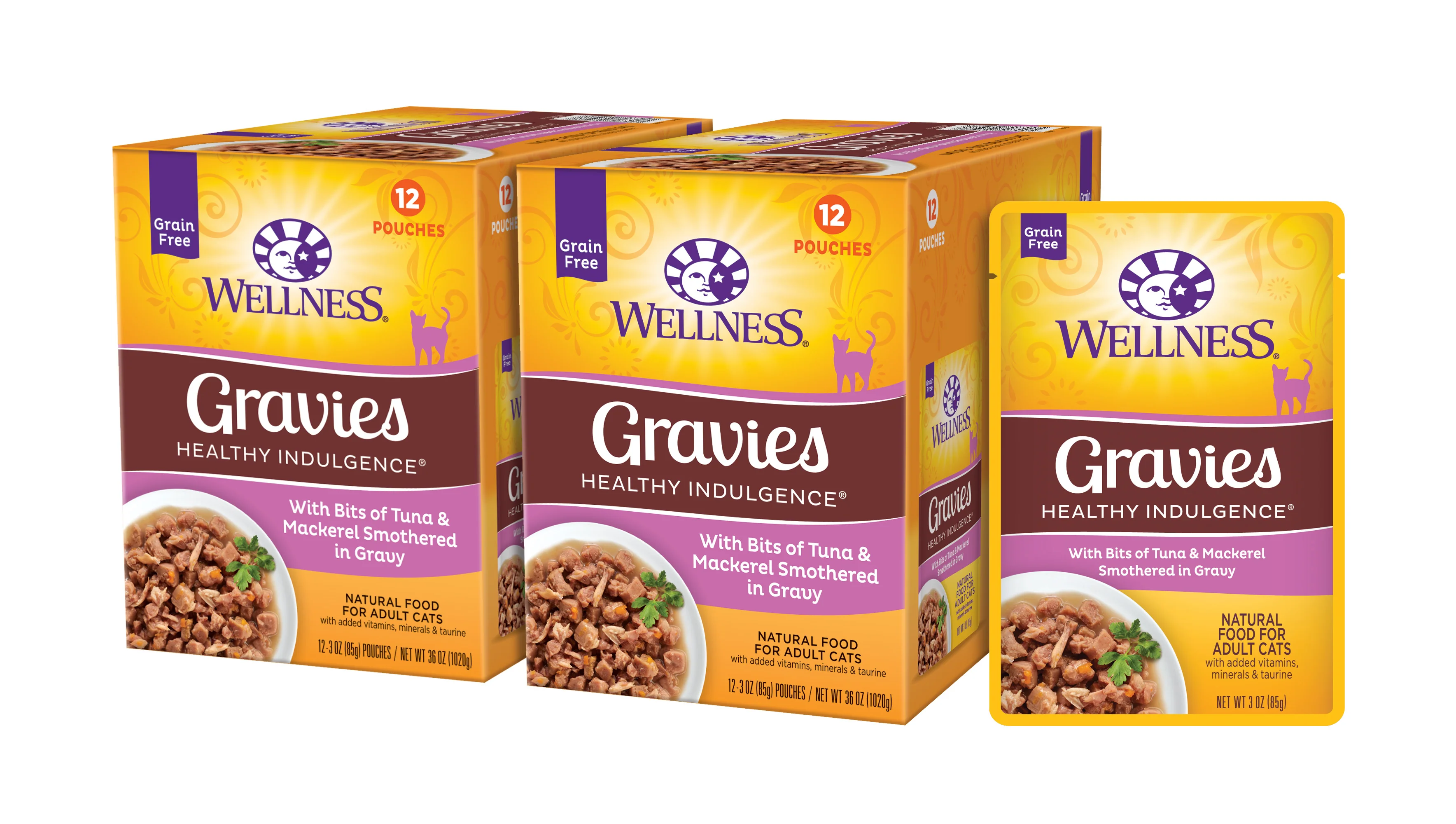Wellness Healthy Indulgence Natural Grain Free Wet Cat Food Gravies Tuna & Mackerel 3oz Pouch - Image 1