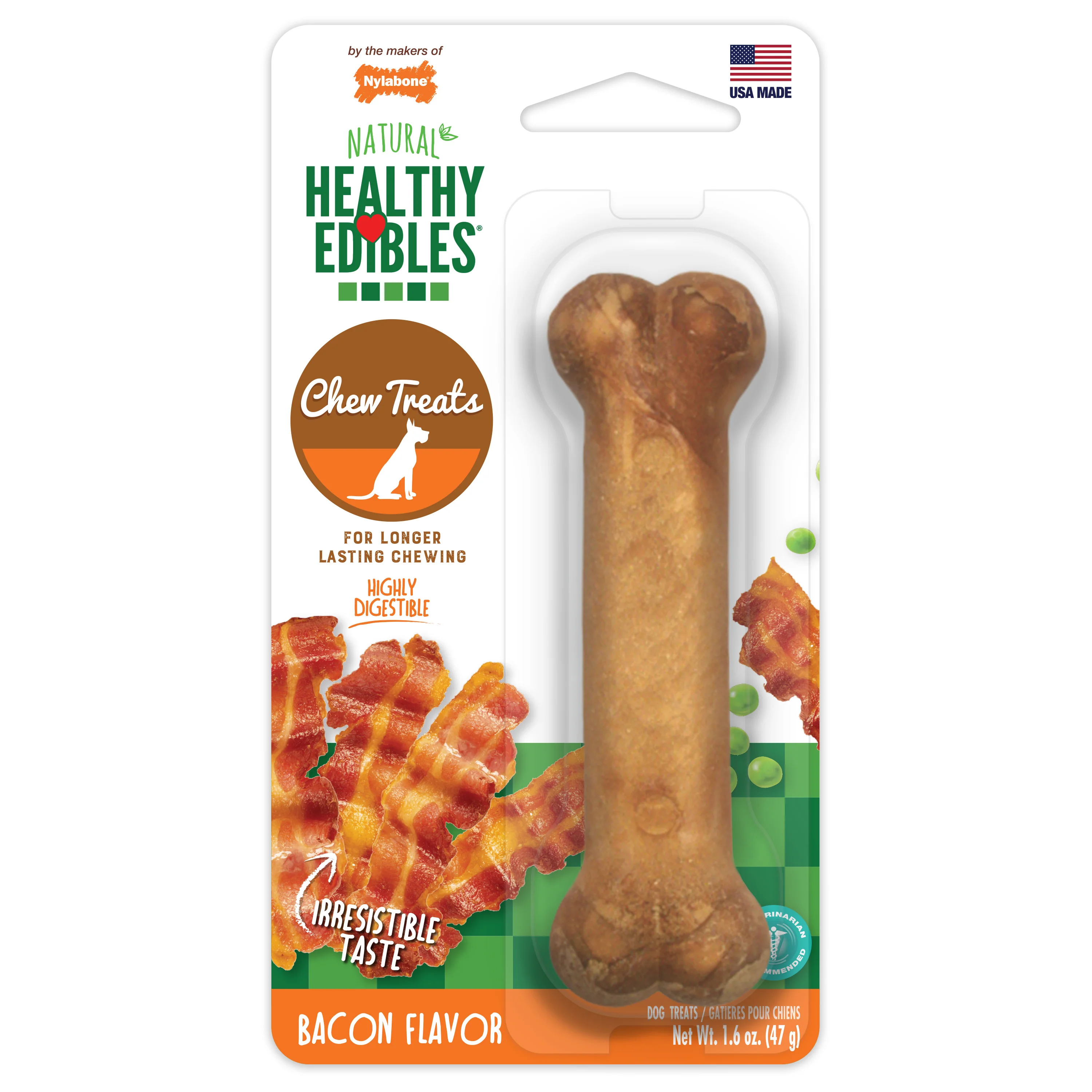 Nylabone Healthy Edibles All-Natural Long Lasting Bacon Chew Treats Small/Regular - Image 1