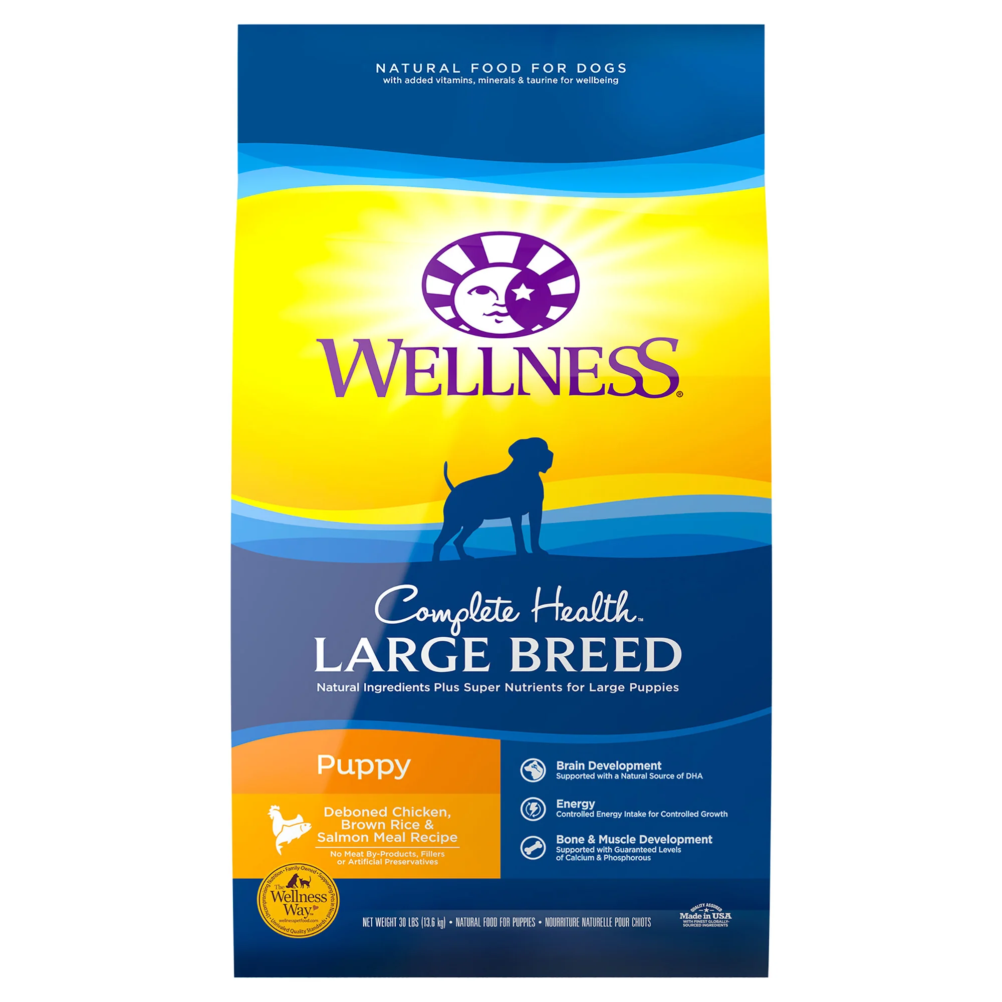Wellness Complete Health Natural Dry Large Breed Puppy Food Chicken Salmon & Rice 30lb Bag - Image 1