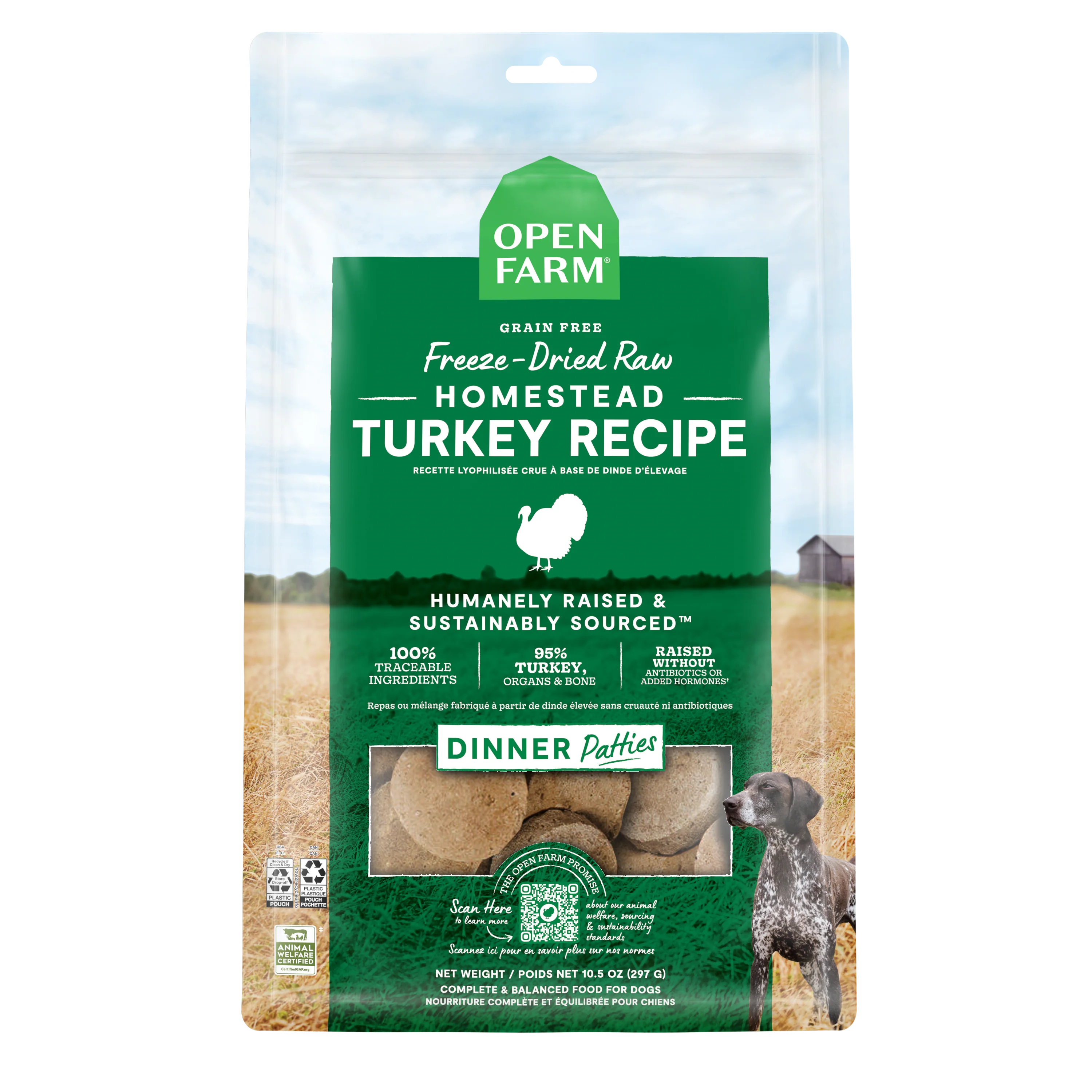 Open Farm Homestead Turkey Recipe Freeze-Dried Raw Patties For Dogs 10.5oz Bag