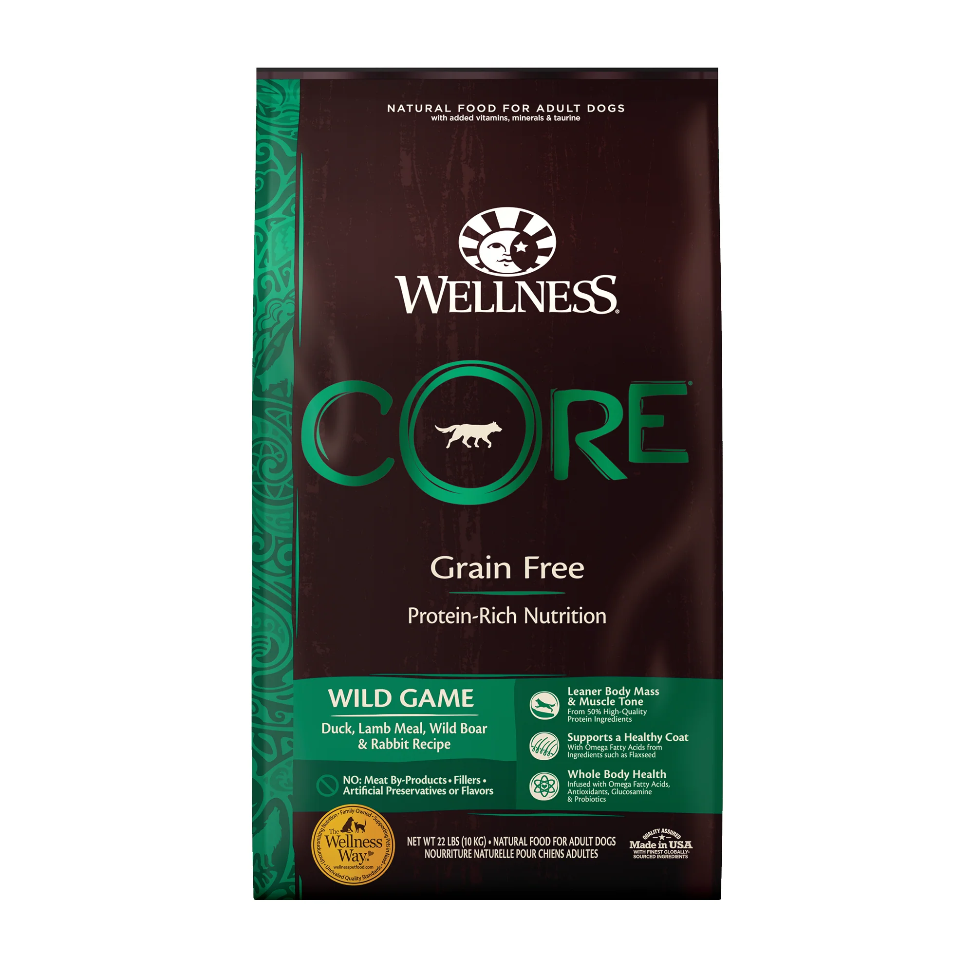 Wellness CORE Natural Grain Free Dry Dog Food Wild Game Duck Lamb Meal Wild Boar & Rabbit 22lb Bag - Image 1