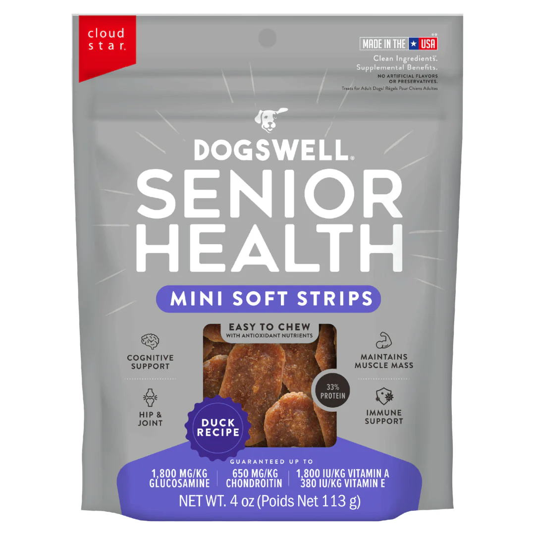 Dogswell Lifestage Senior Treats Mini Soft Strip Duck, 4oz. Bag - Image 1