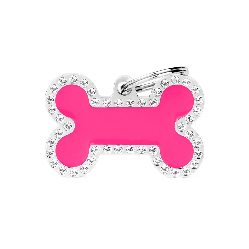 My Family ID Glam Big Fuchsia Bone ID Tag with Rhinestones - Image 1