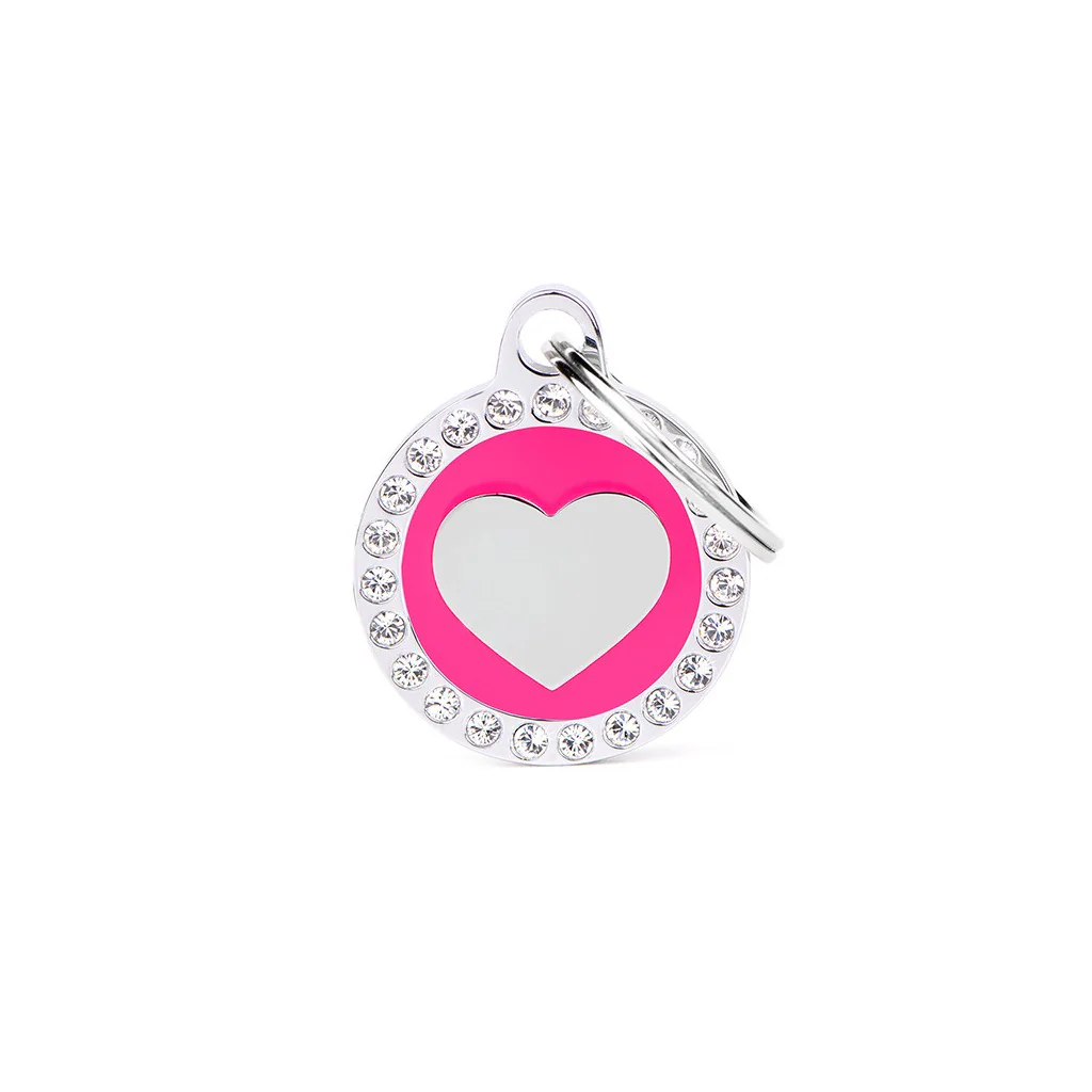 My Family ID Glam Fuchsia Heart ID Tag with Rhinestones - Image 1