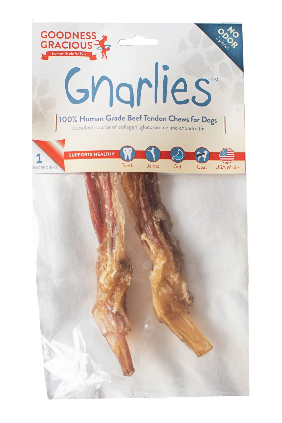 Goodness Gracious Gnarlies Beef Tendon Chews Dog Treats 2pk - Image 1