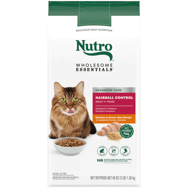 Nutro Wholesome Essentials Dry Cat Food Adult Hairball Control Formula with Chicken & Brown Rice Recipe 3lb bag - Image 1