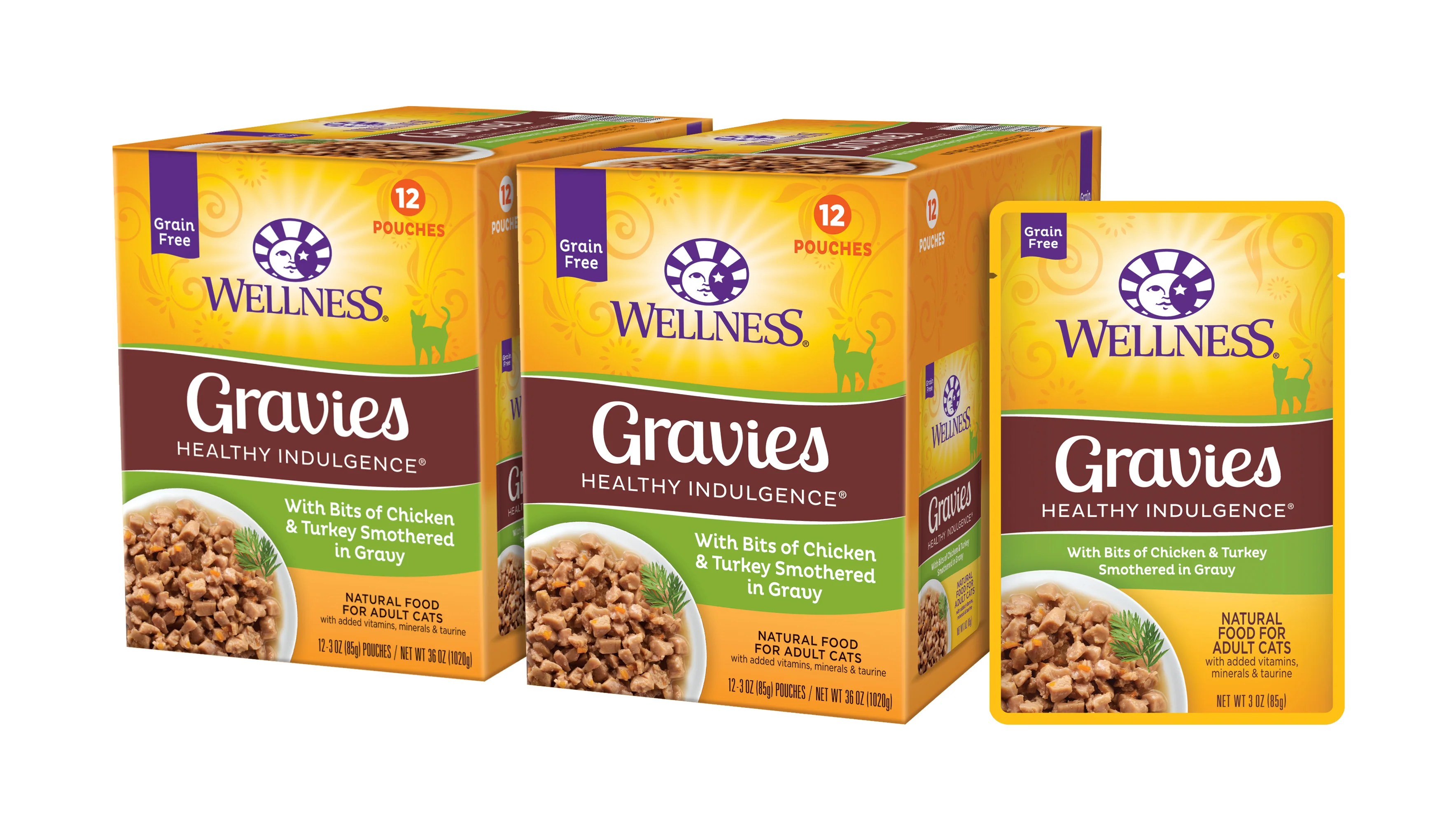 Wellness Healthy Indulgence Natural Grain Free Wet Cat Food Gravies Chicken & Turkey 3oz Pouch - Image 1