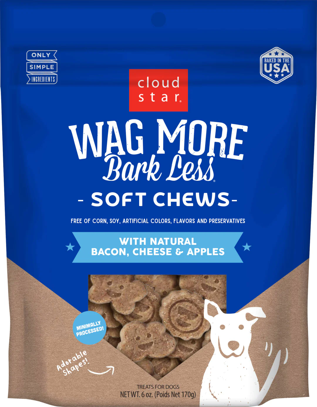 Cloud Star Wag More Bark Less Soft Chews Dog Treats, Bacon, Cheese, & Apples, 6 oz. Pouch - Image 1