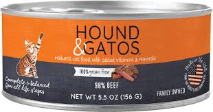 Hound & Gatos Wet Cat Food 98% Beef 5.5 oz can - Image 1