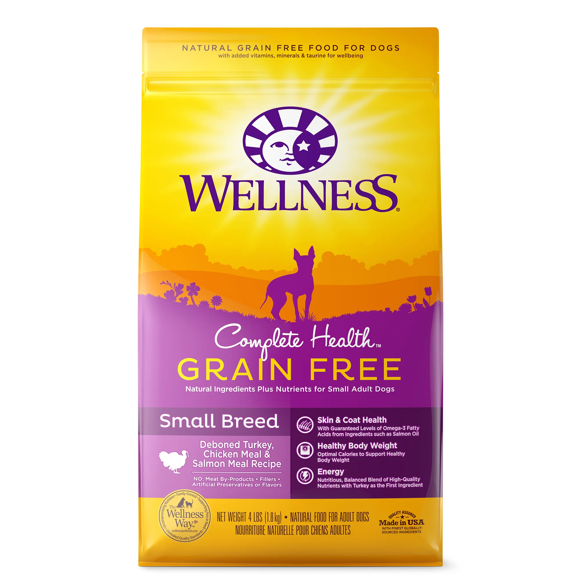 Wellness Complete Health Natural Grain Free Dry Small Breed Dog Food Turkey Chicken & Salmon 4lb Bag - Image 1